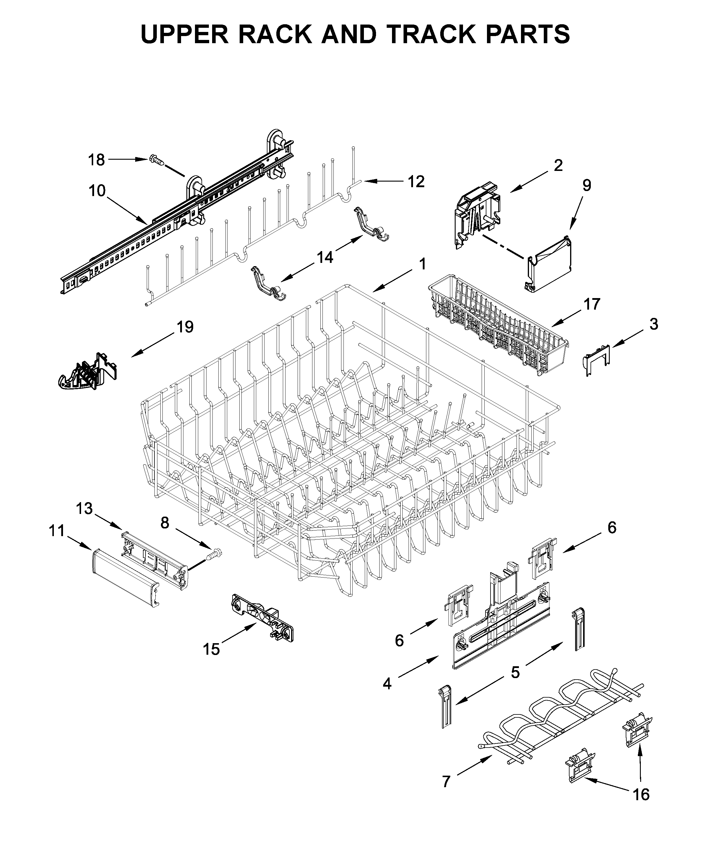 KitchenAid KDTM704ESS3 upper rack and track parts diagram
