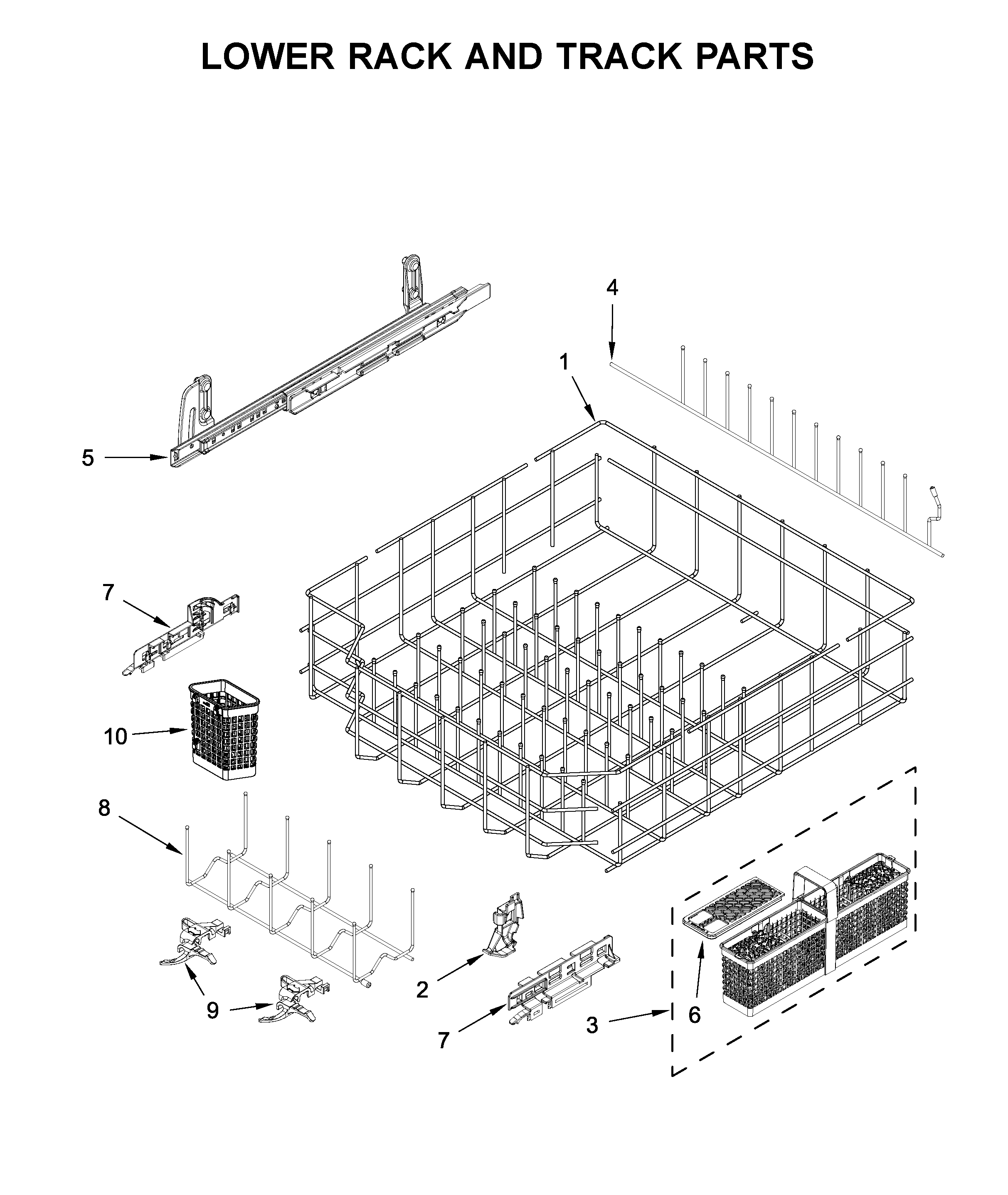 KitchenAid KDTM704ESS3 lower rack and track parts diagram