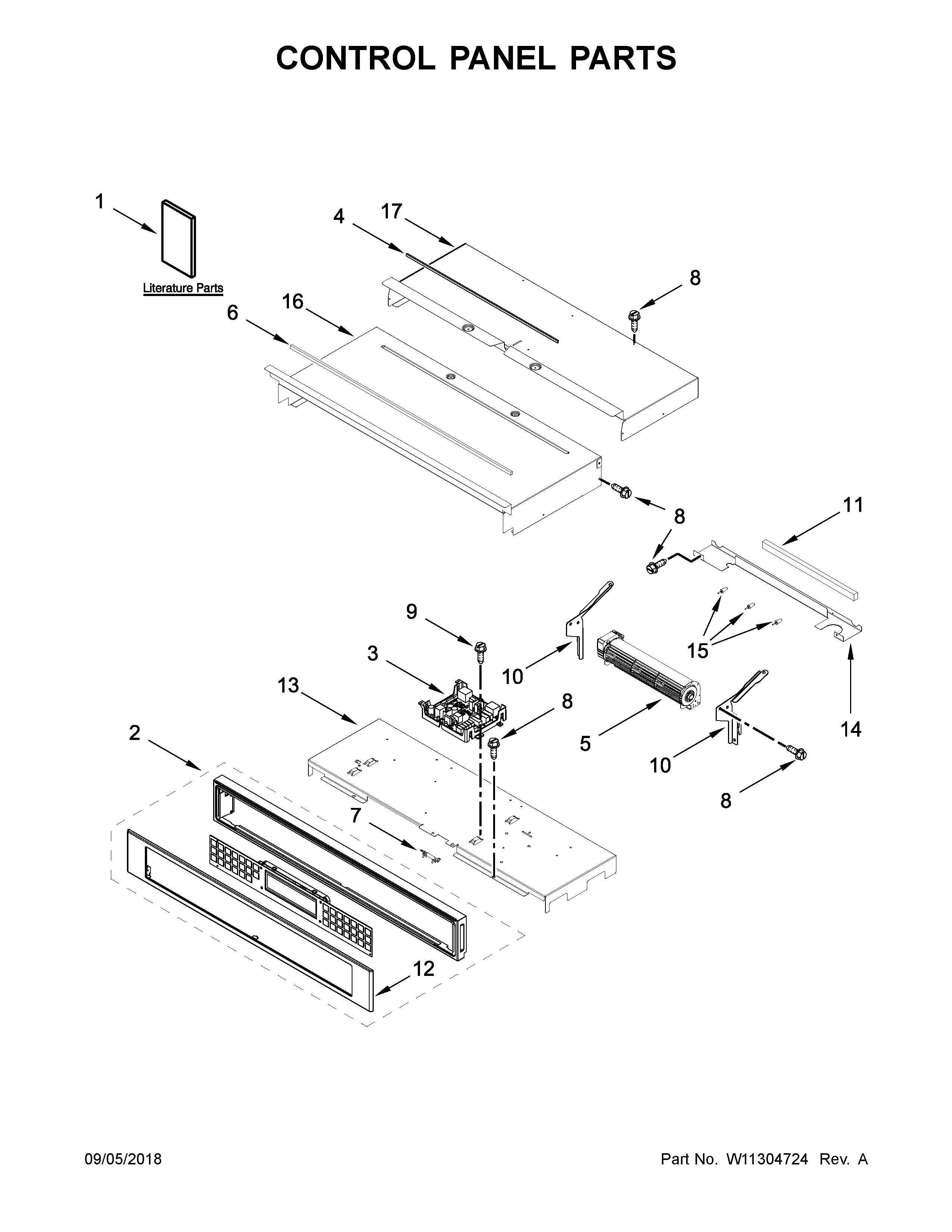 KitchenAid KODT107ESS03 control panel parts diagram
