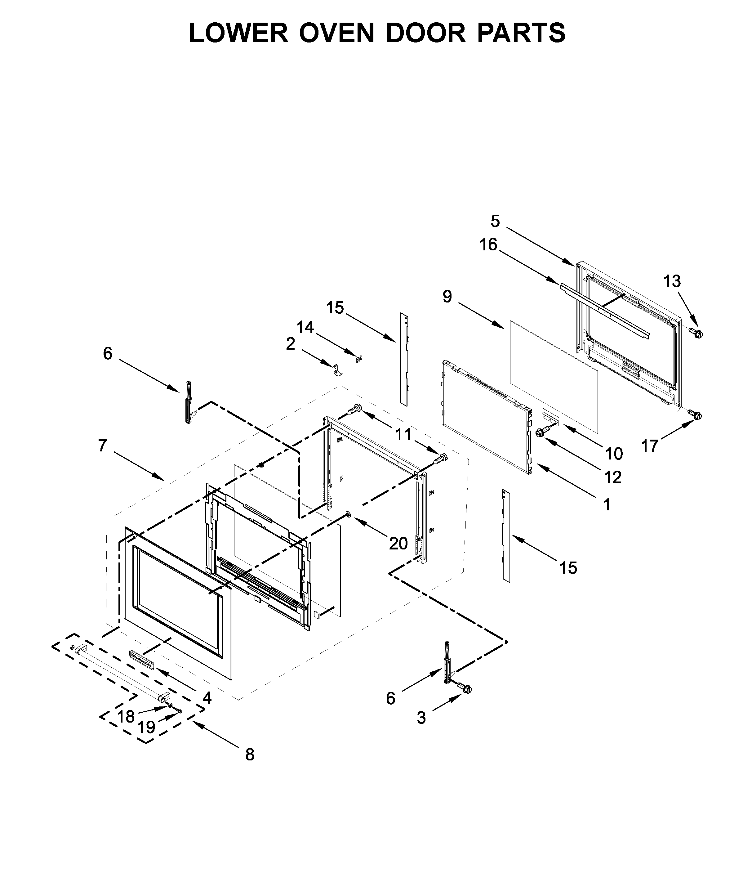 KitchenAid KODT107ESS03 lower oven door parts diagram