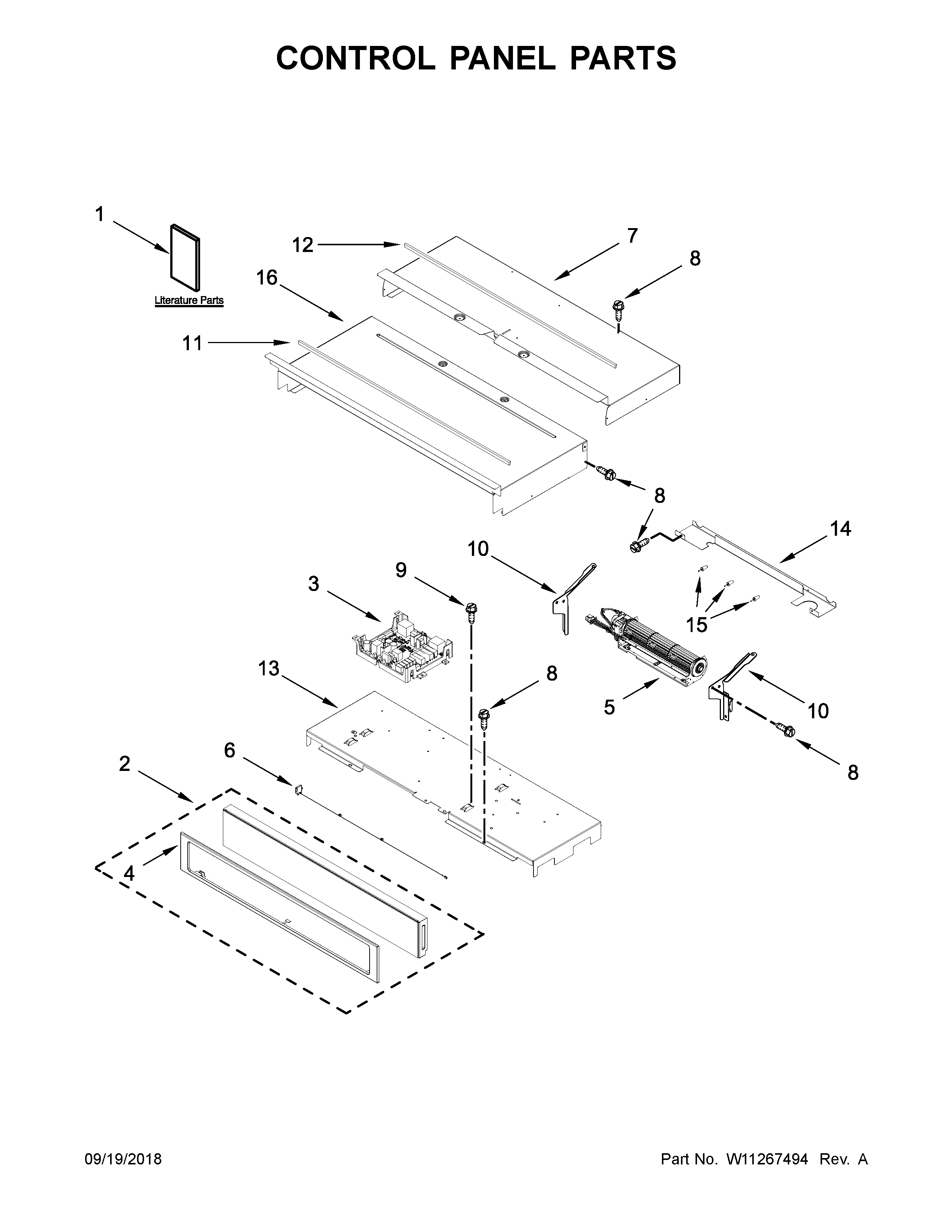 Whirlpool WOD77EC0HS01 control panel parts diagram