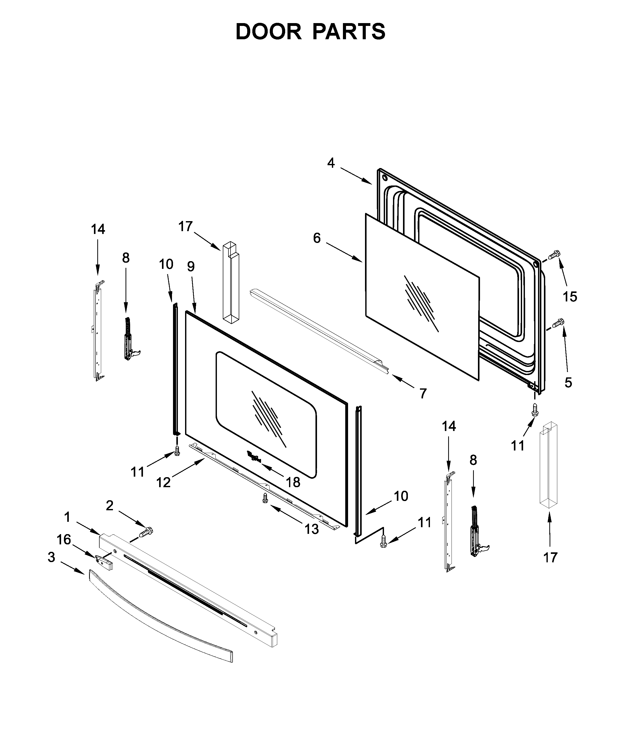 Whirlpool WFE775H0HW1 door parts diagram