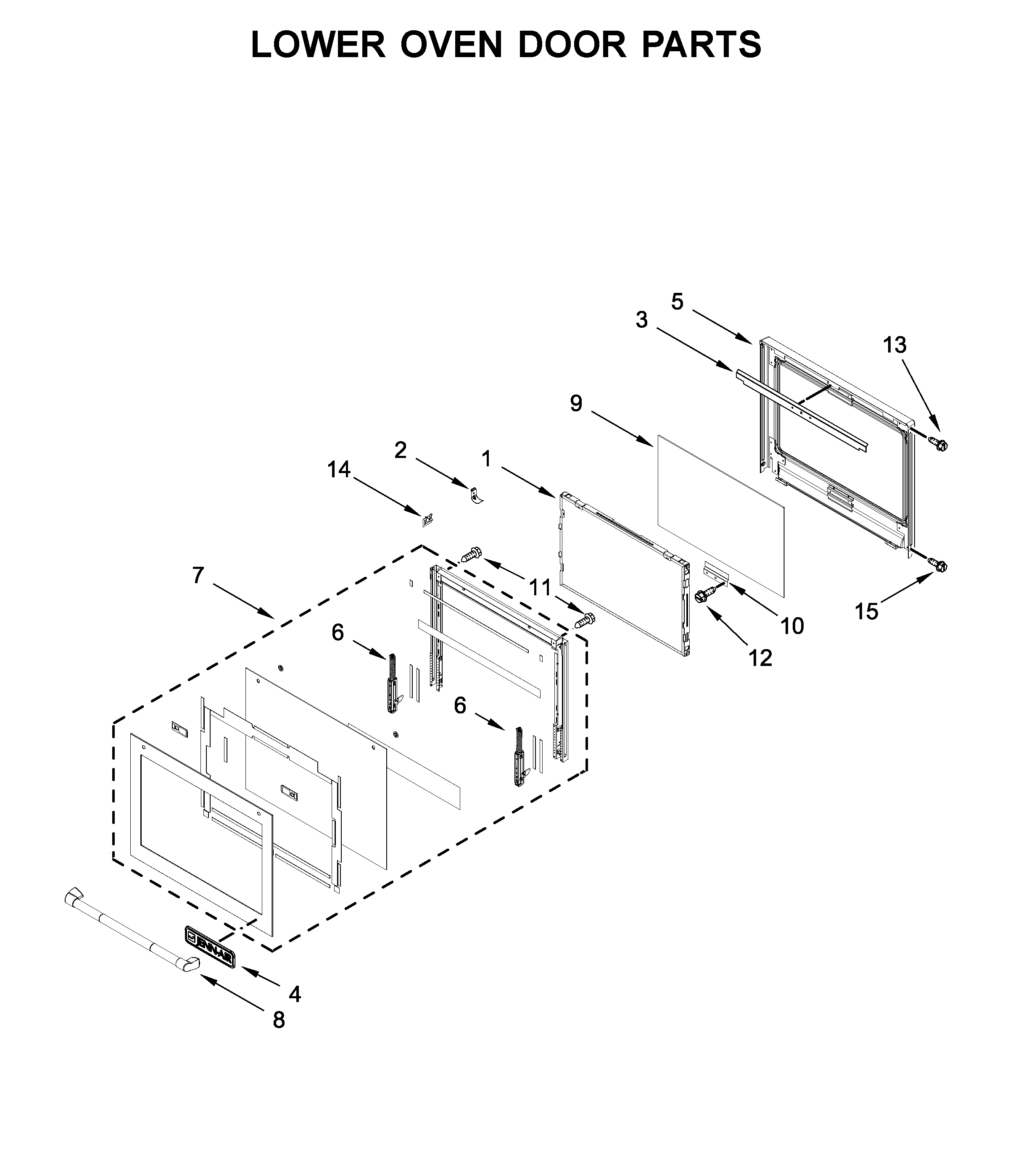Jenn-Air JJW3830DP03 lower oven door parts diagram