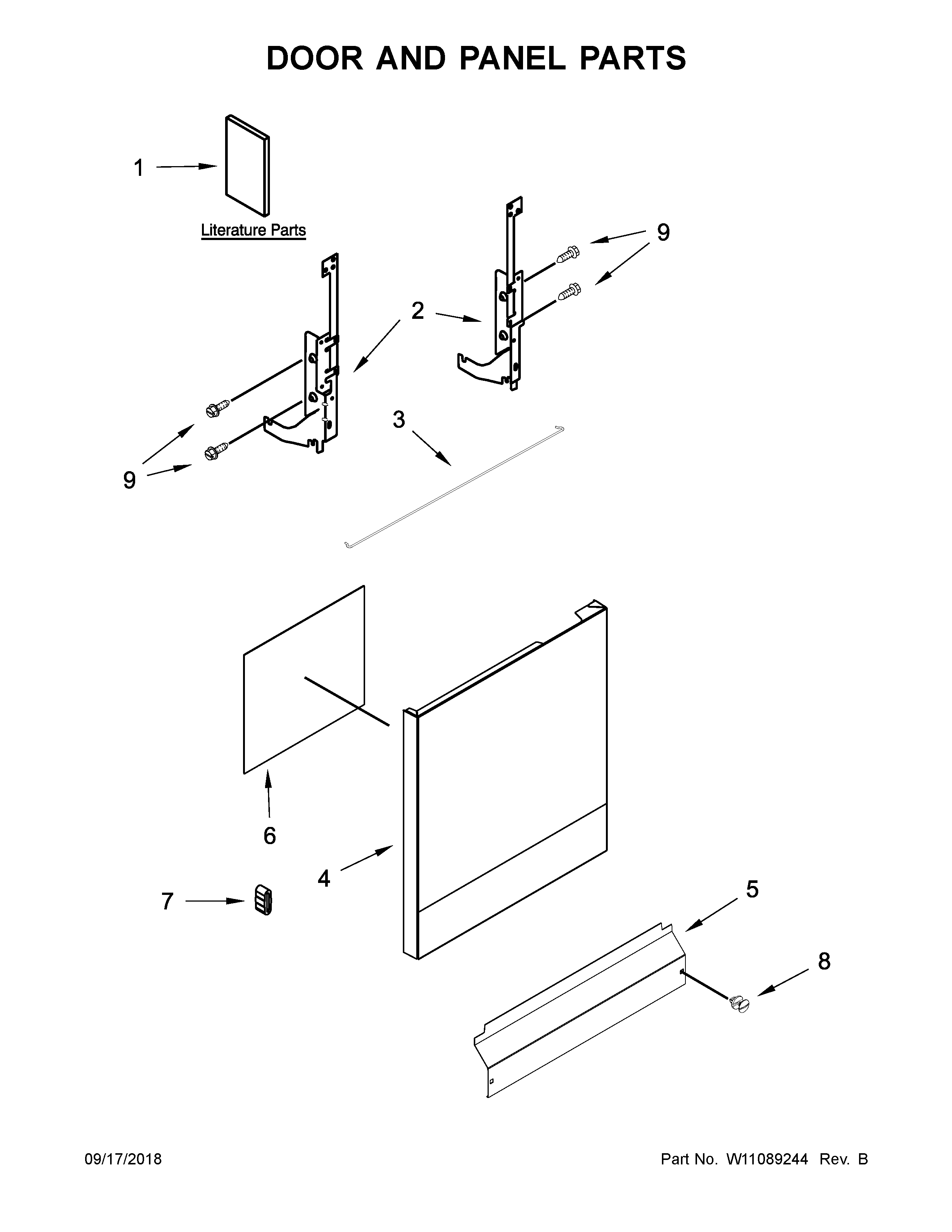 Whirlpool WDF130PAHB0 door and panel parts diagram