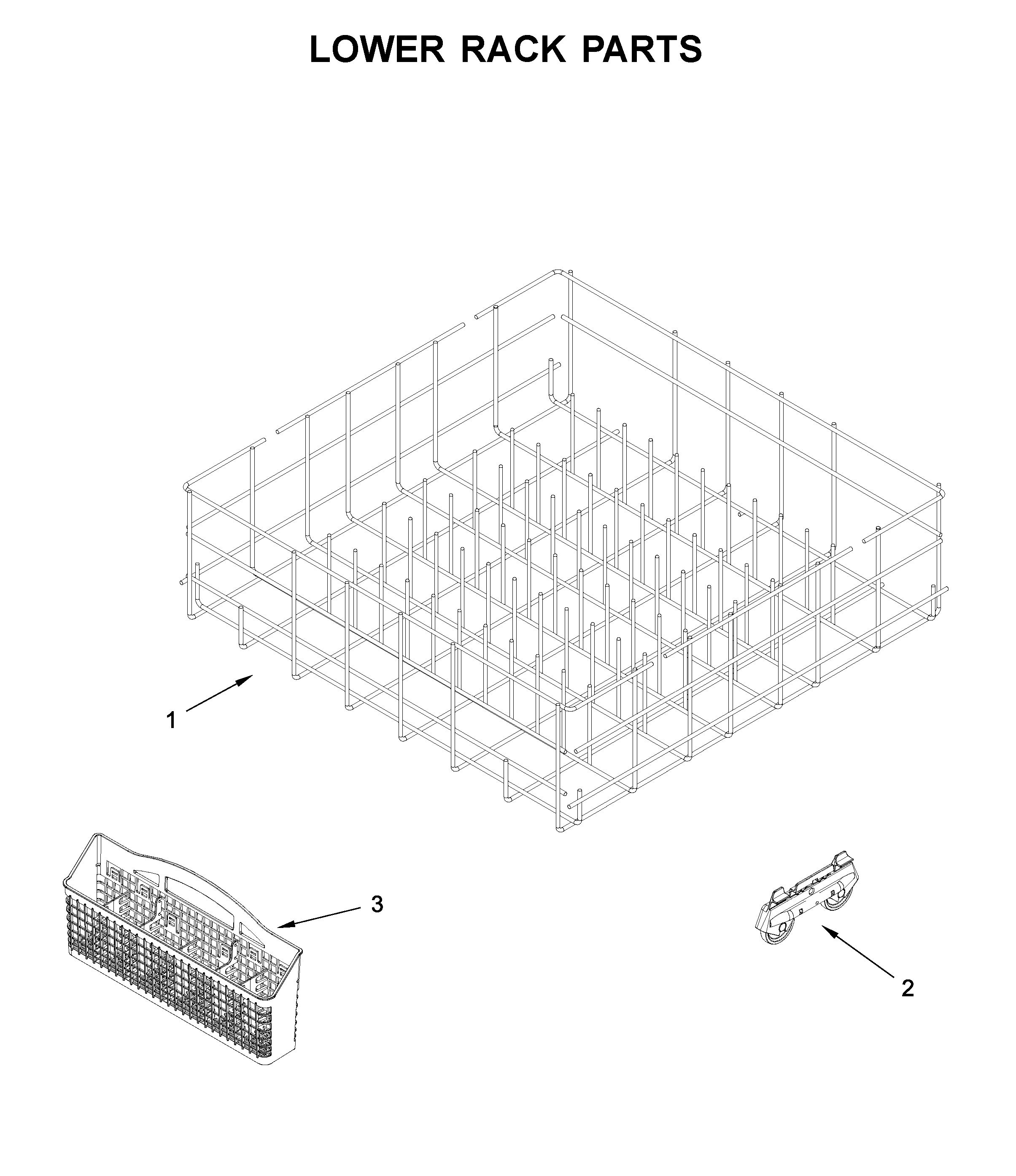 Whirlpool WDF130PAHB0 lower rack parts diagram