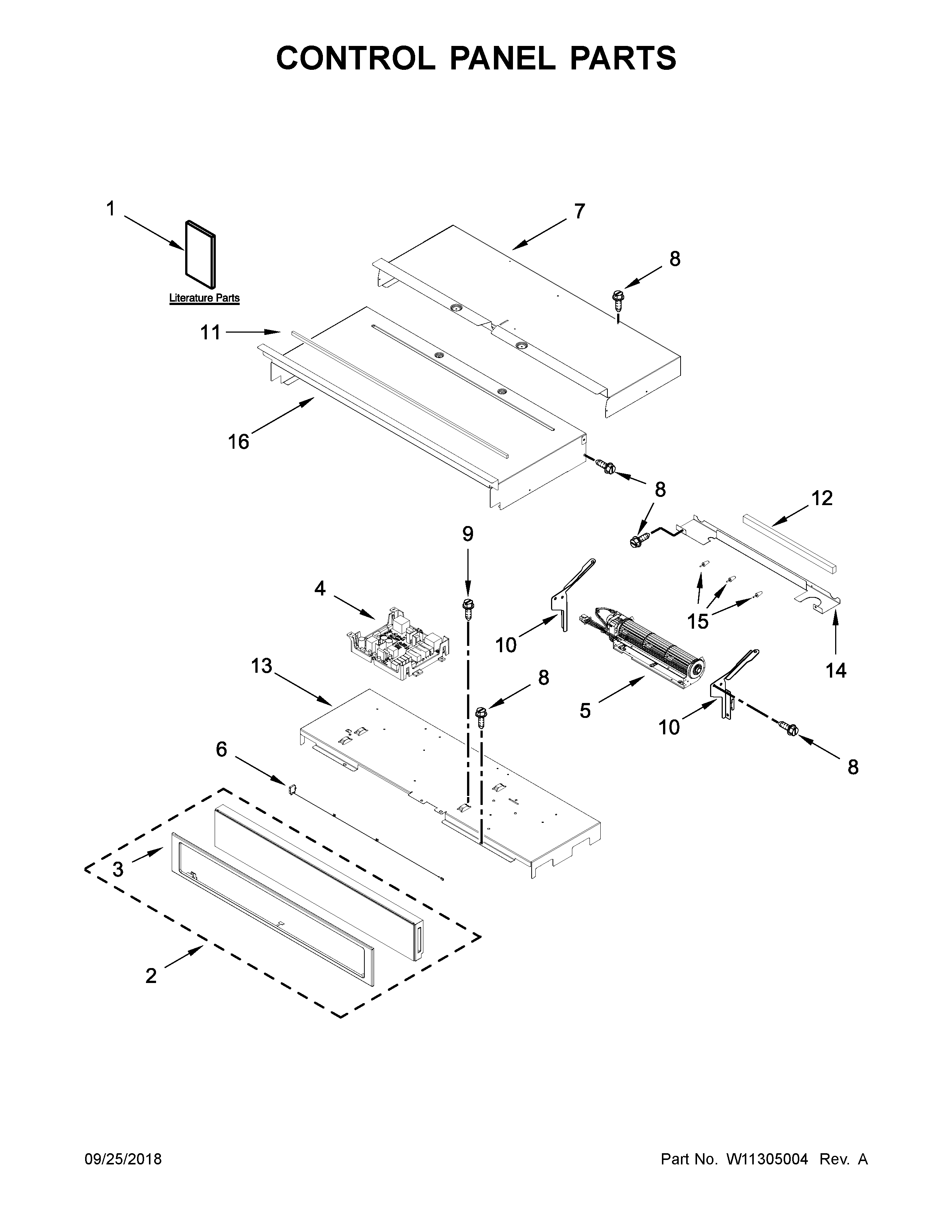 Whirlpool WODA7EC0HN01 control panel parts diagram