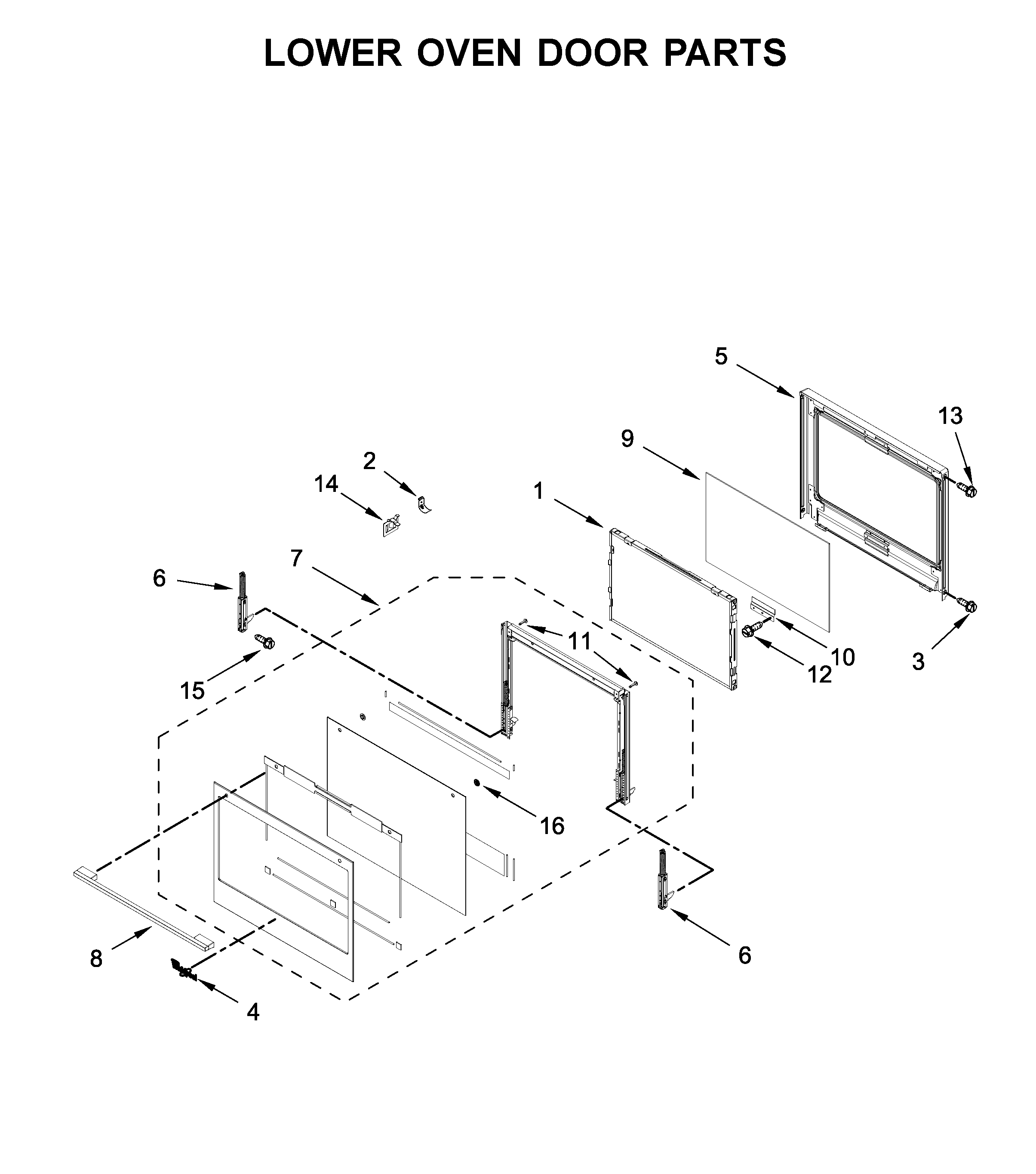 Whirlpool WODA7EC0HN01 lower oven door parts diagram