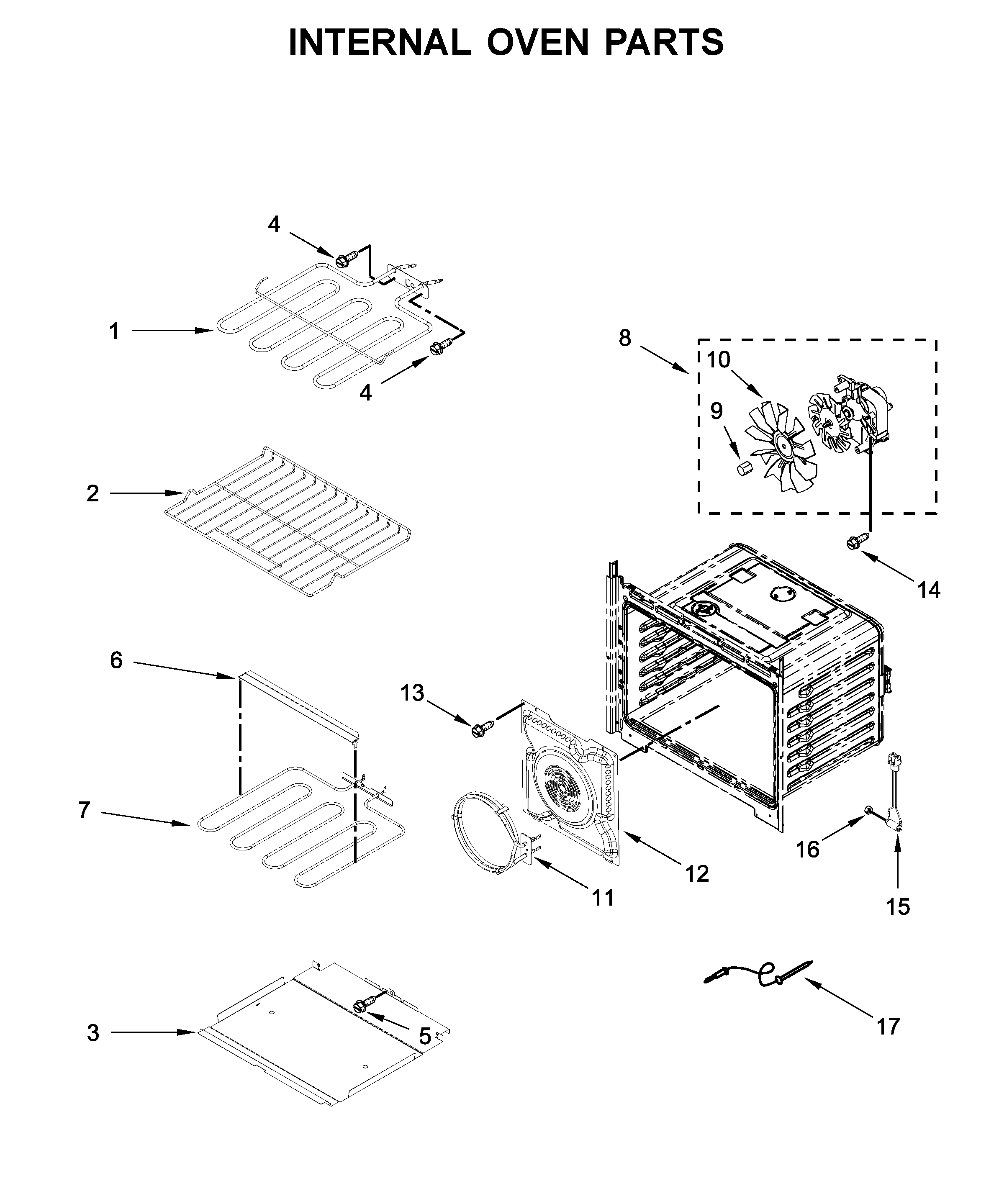 Whirlpool WODA7EC0HN01 internal oven parts diagram