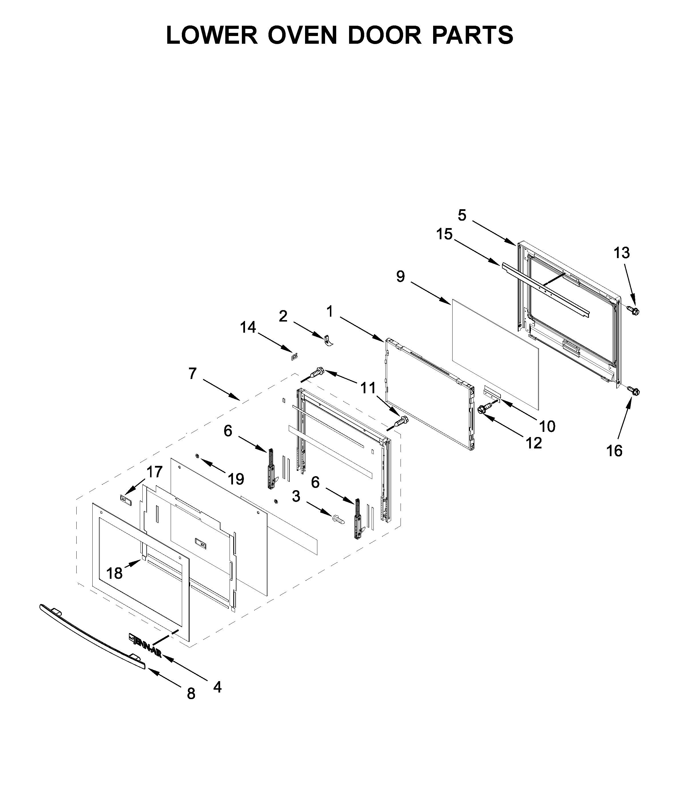 Jenn-Air JJW2727DS03 lower oven door parts diagram