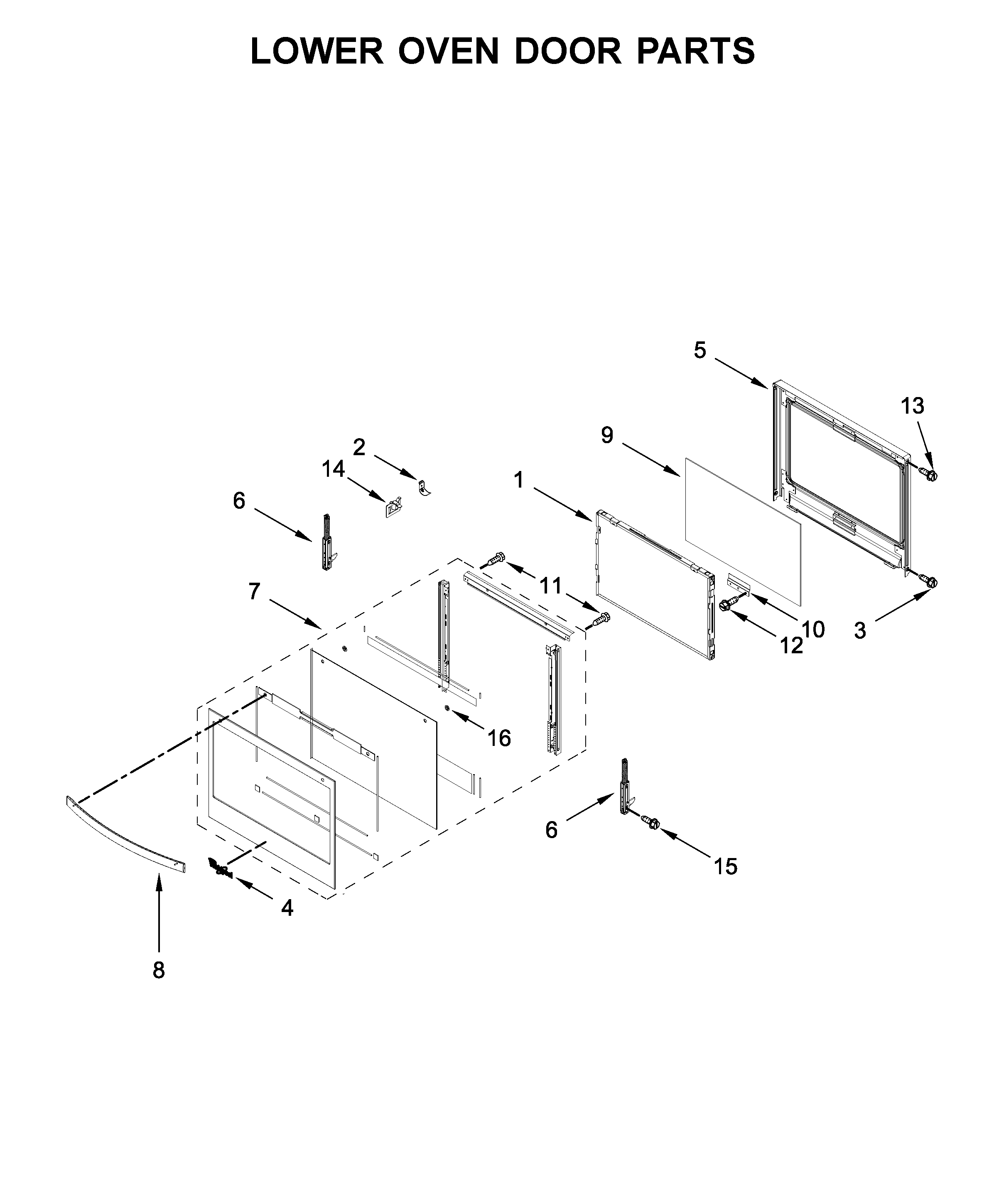 Whirlpool WOD51EC7HW01 lower oven door parts diagram