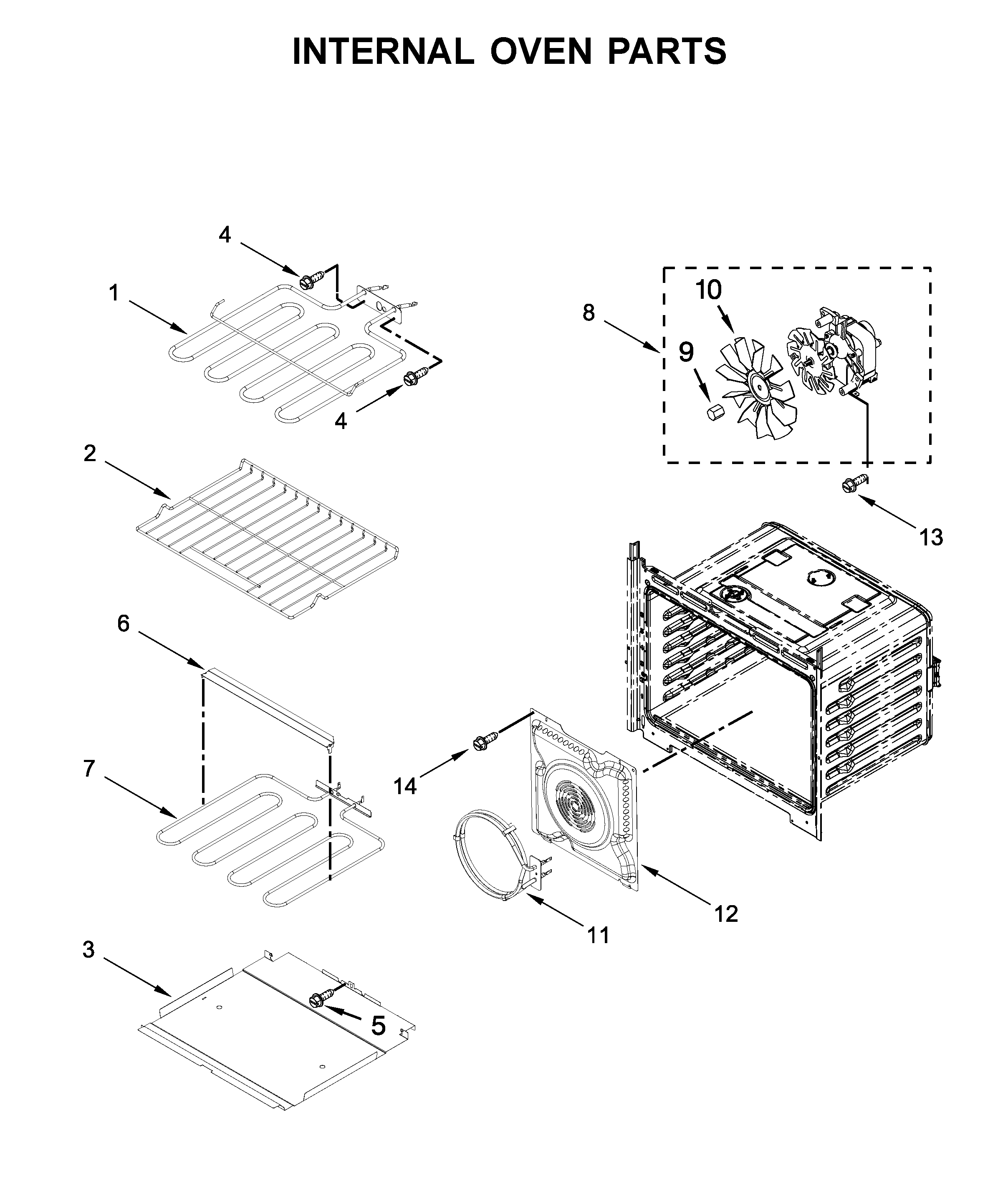 Whirlpool WOS72EC7HB01 internal oven parts diagram