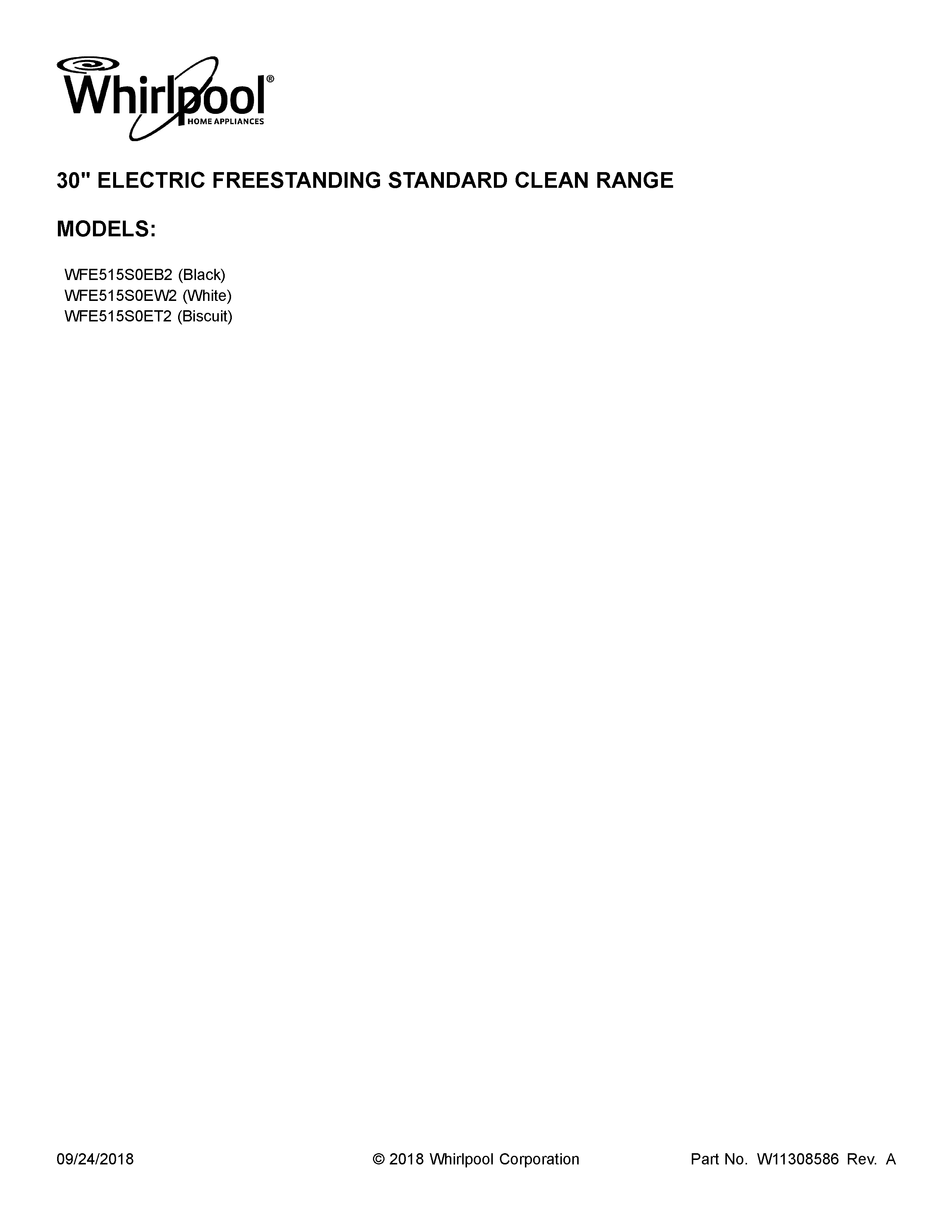 Whirlpool WFE515S0EB2 cover sheet diagram