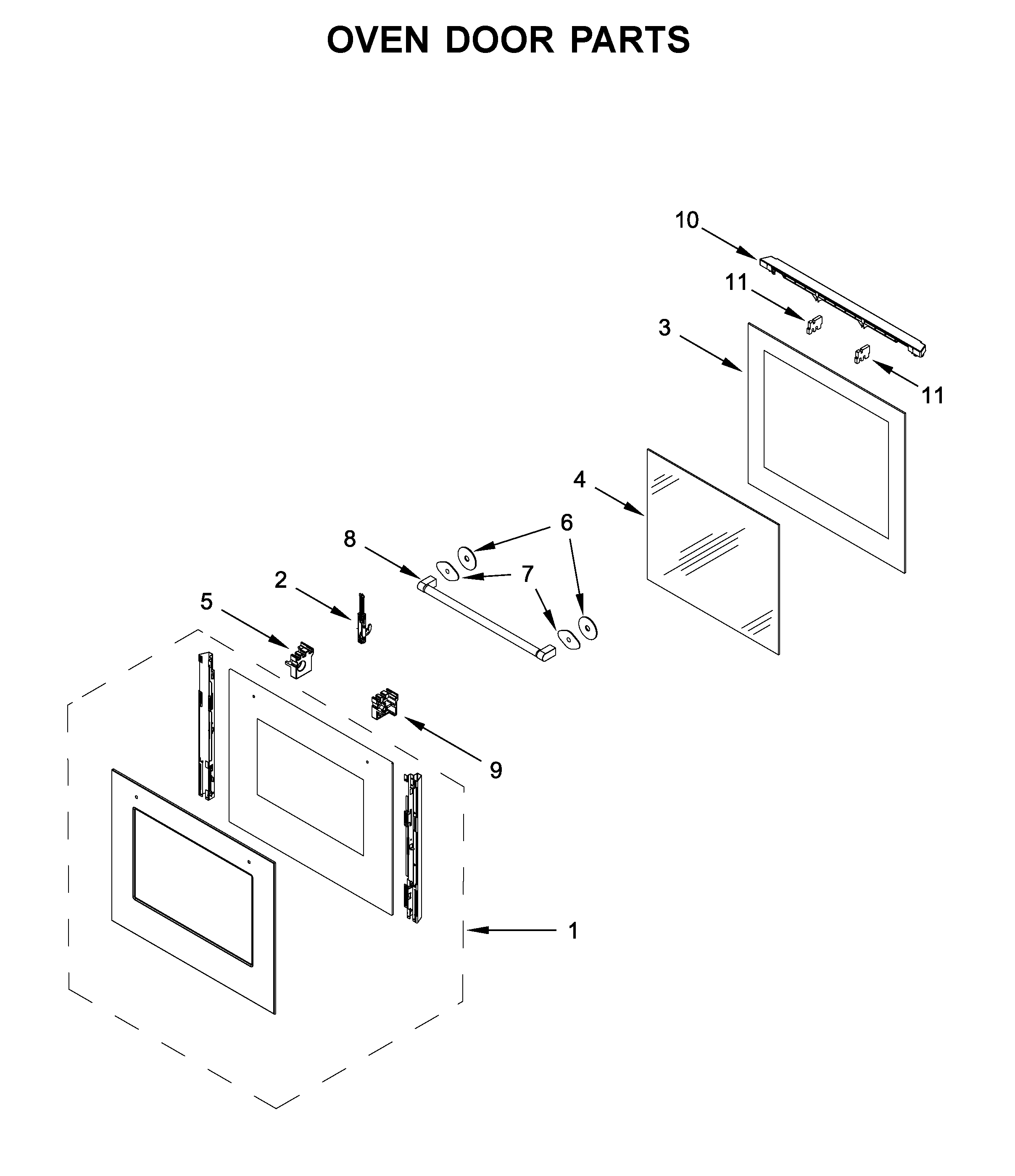 Whirlpool WOS52EM4AS3 oven door parts diagram