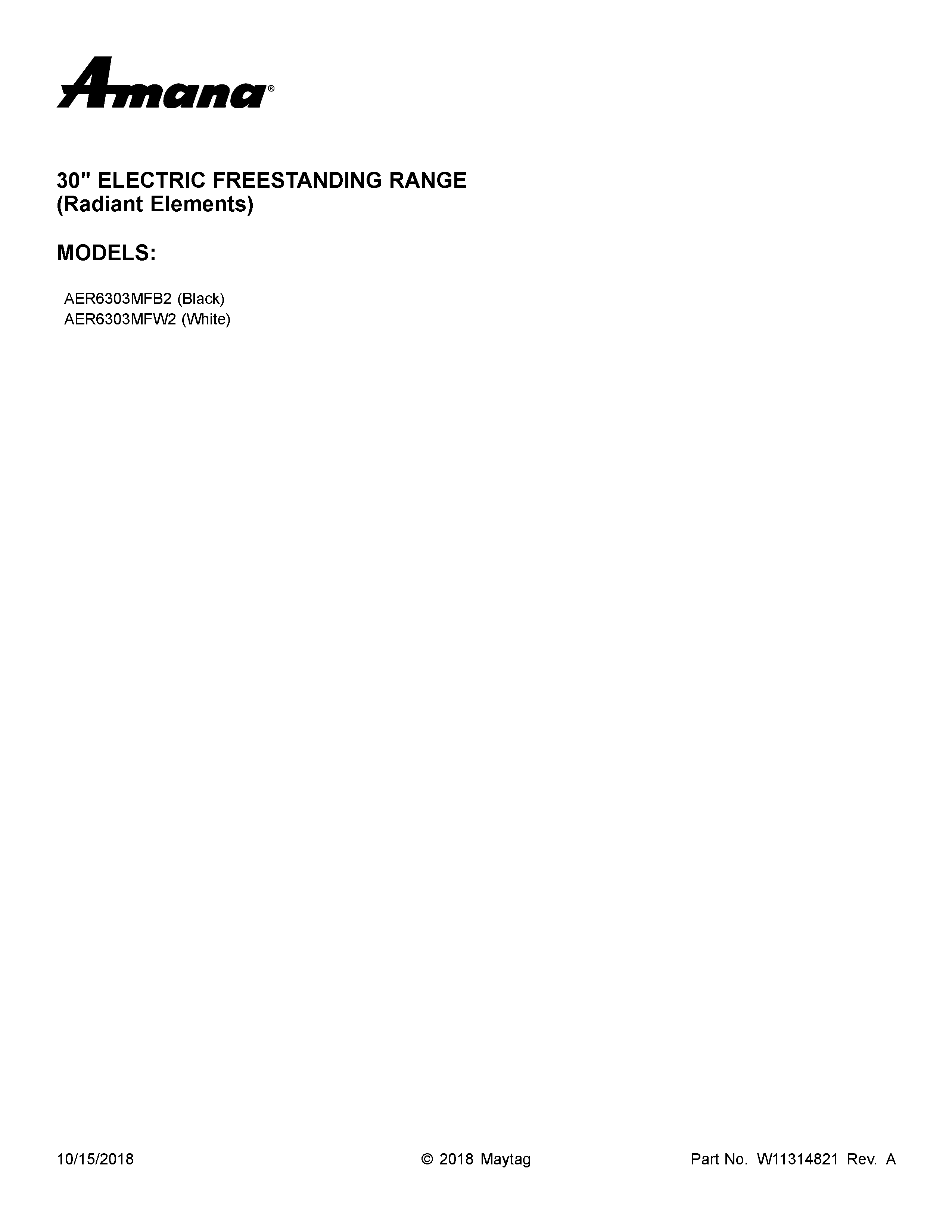 Amana AER6303MFB2 cover sheet diagram