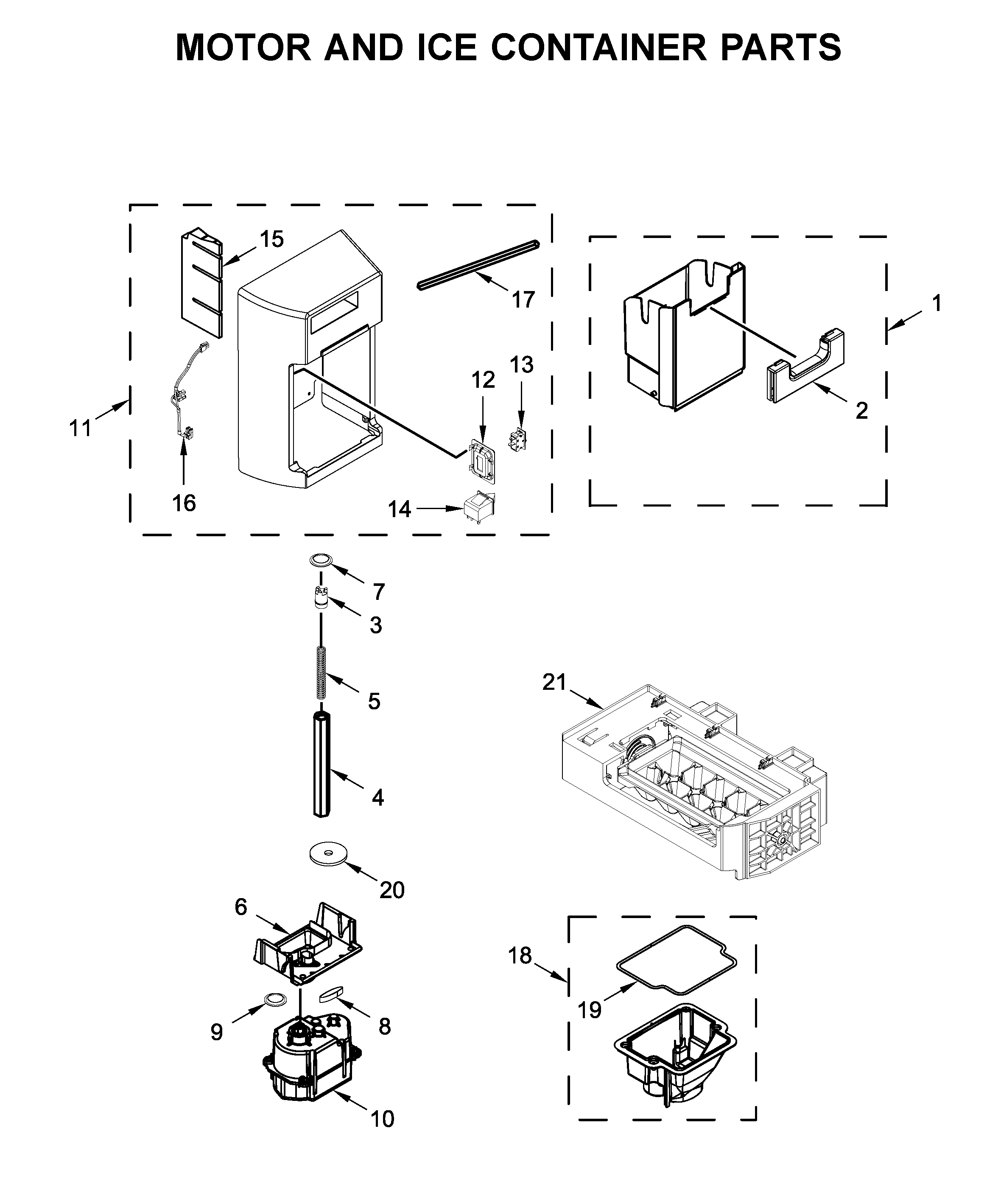 Whirlpool WRS571CIHZ01 motor and ice container parts diagram