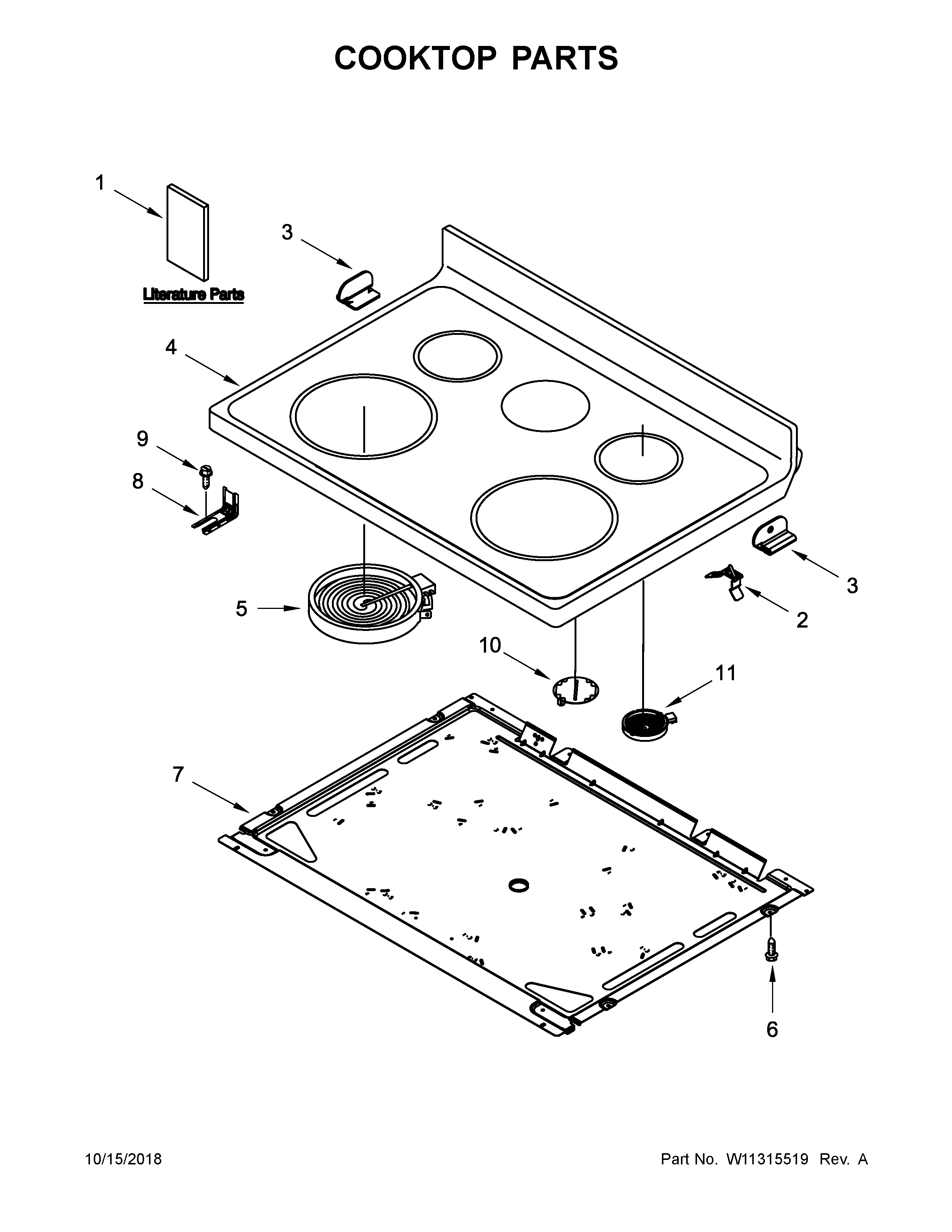 Whirlpool WFE525S0HT1 cooktop parts diagram