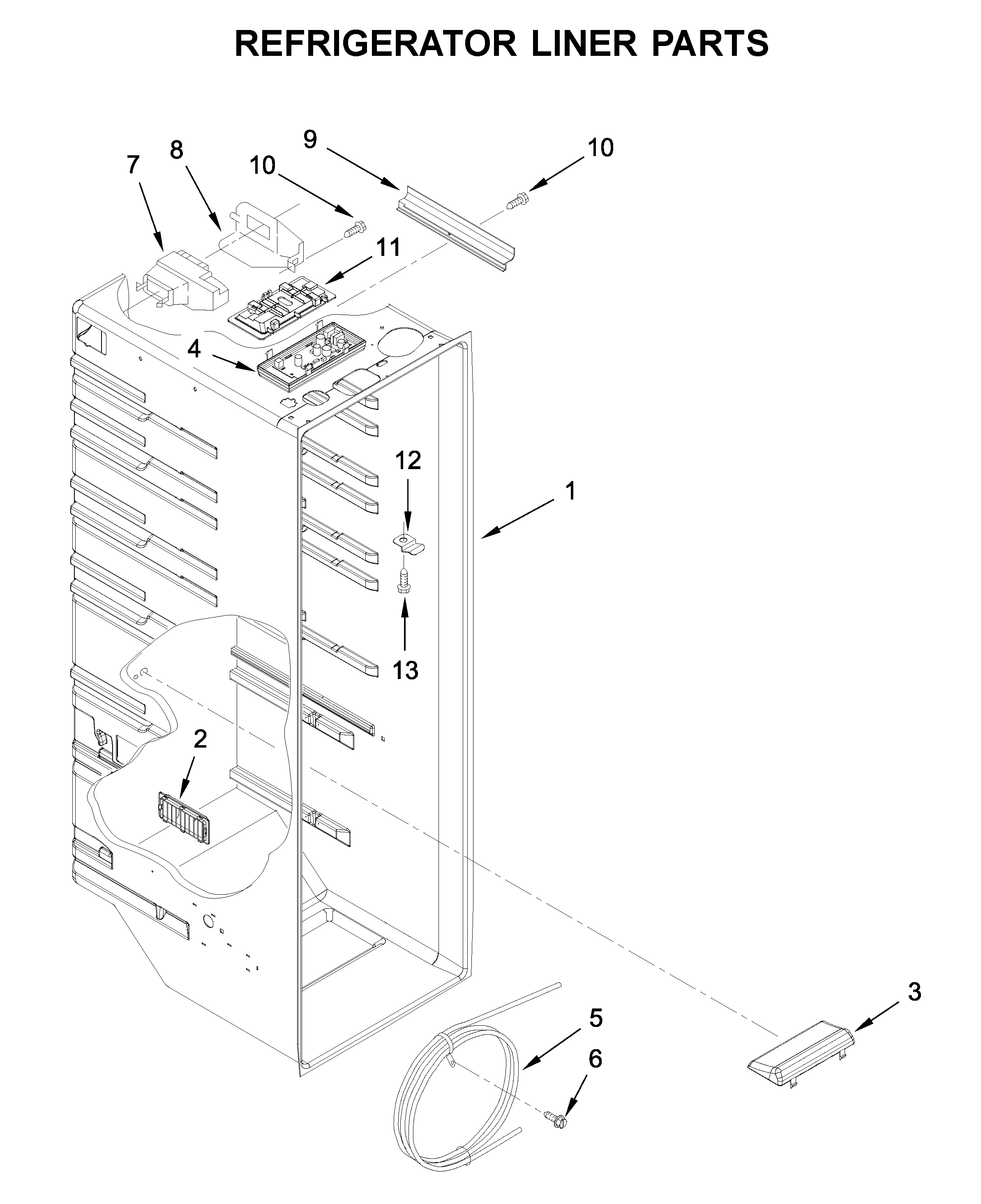 Whirlpool WRS335FDDB01 refrigerator liner parts diagram