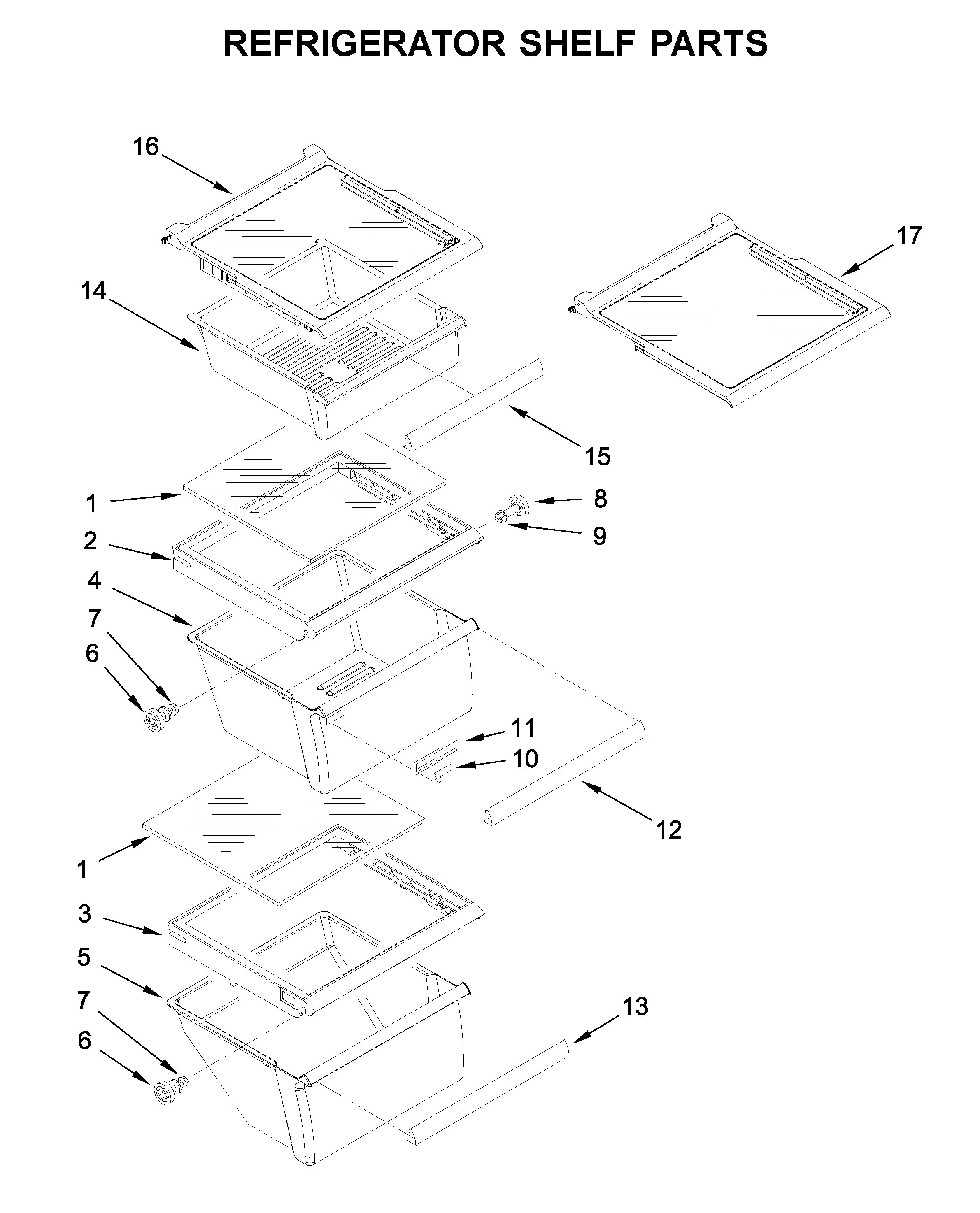 Whirlpool WRS335FDDB01 refrigerator shelf parts diagram