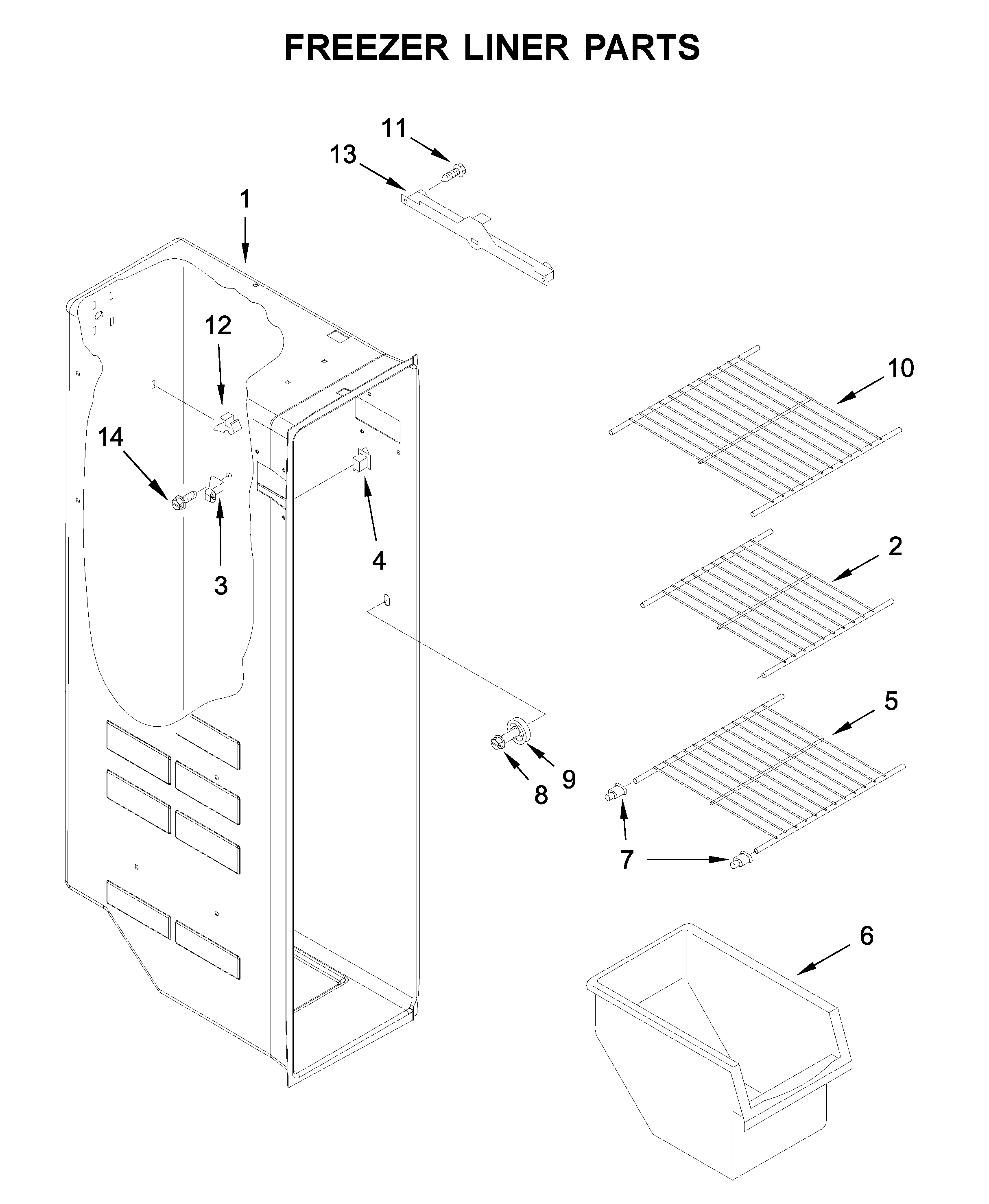 Whirlpool WRS335FDDB01 freezer liner parts diagram