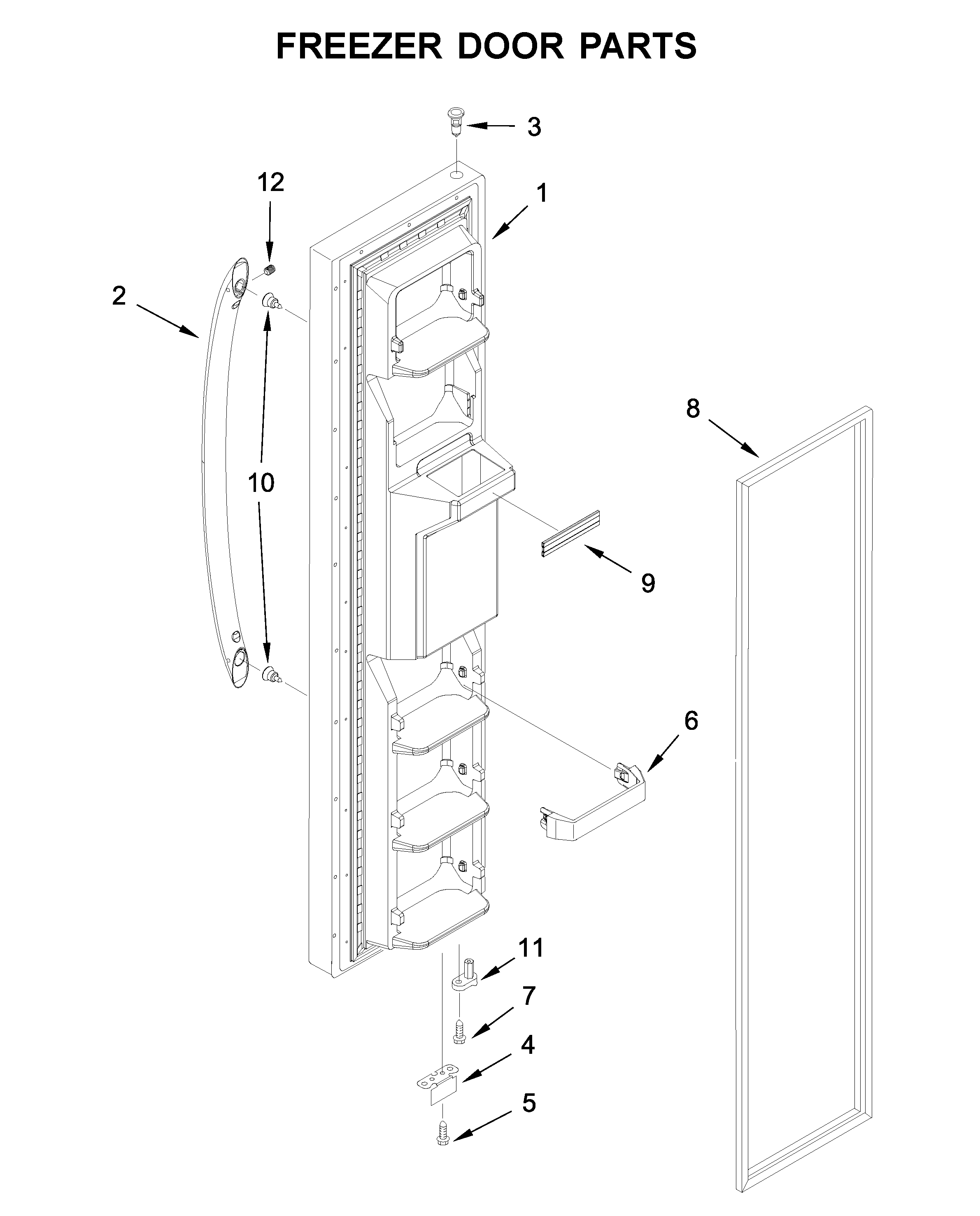 Whirlpool WRS335FDDB01 freezer door parts diagram