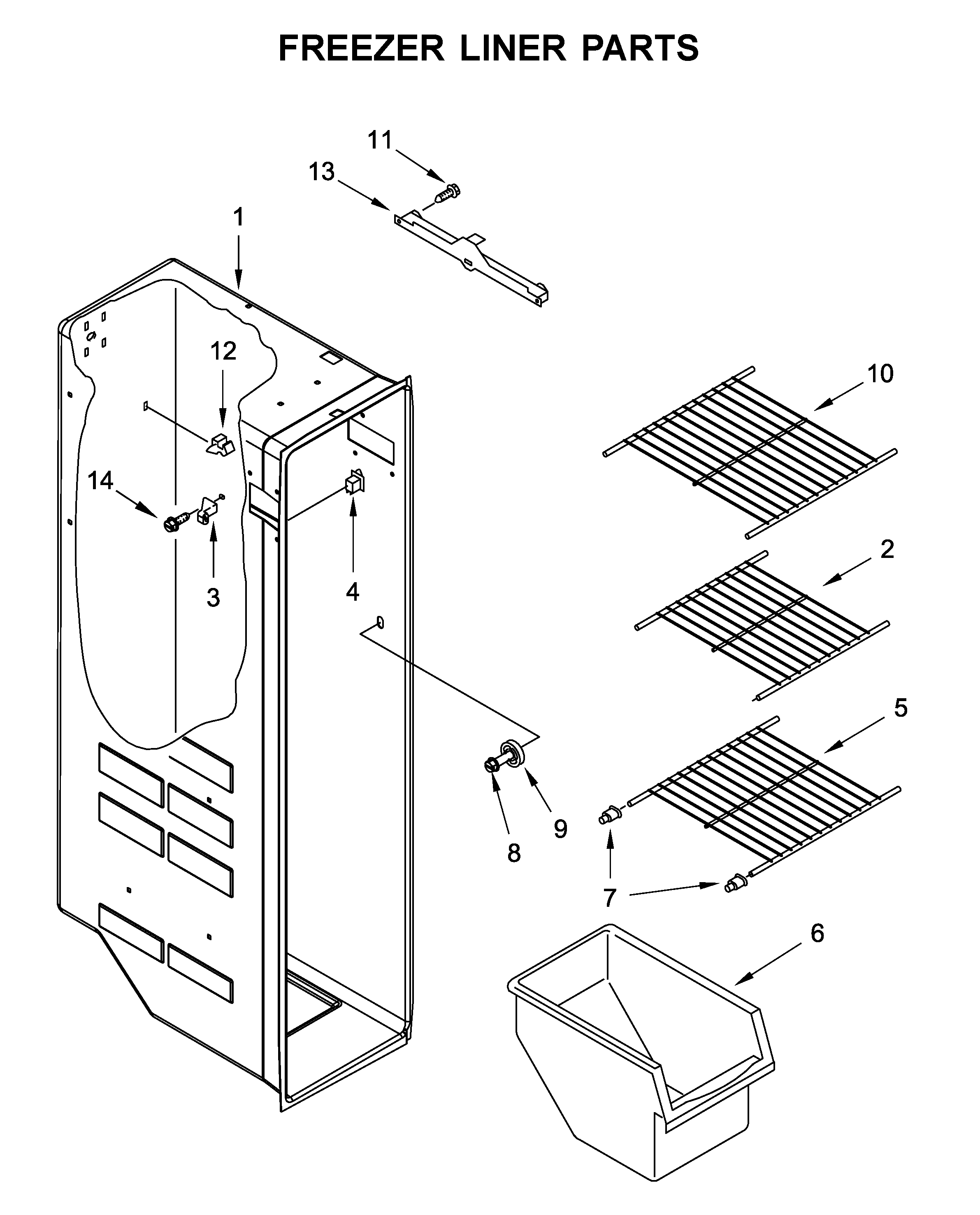 Whirlpool WRS335FDDB02 freezer liner parts diagram
