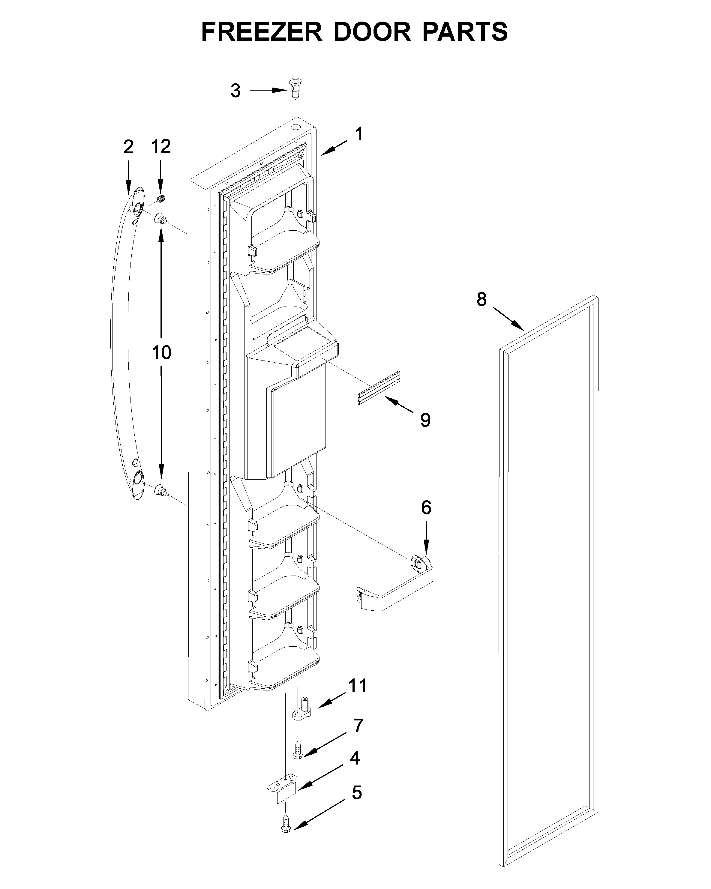 Whirlpool WRS335FDDB02 freezer door parts diagram
