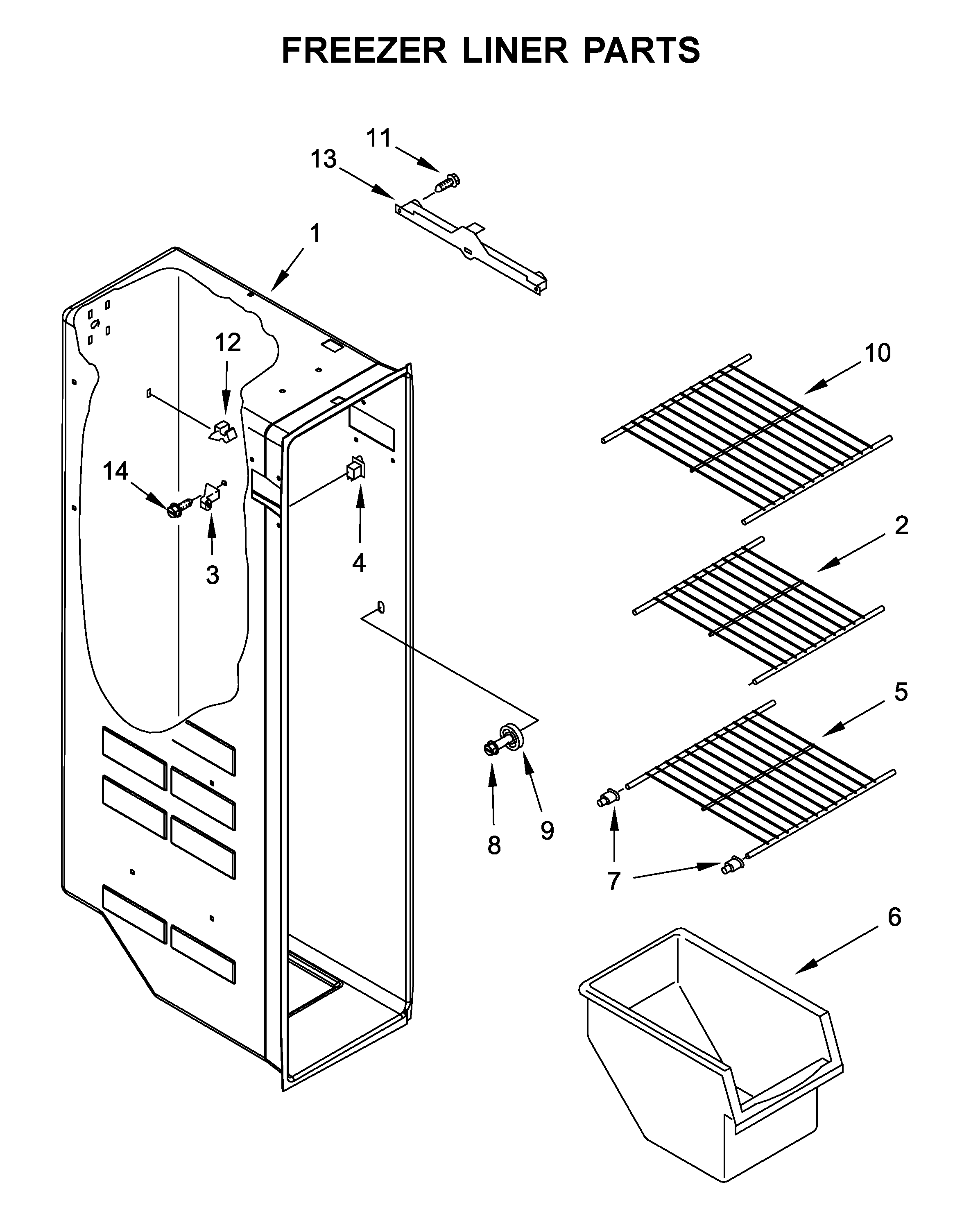Whirlpool WRS335FDDW00 freezer liner parts diagram