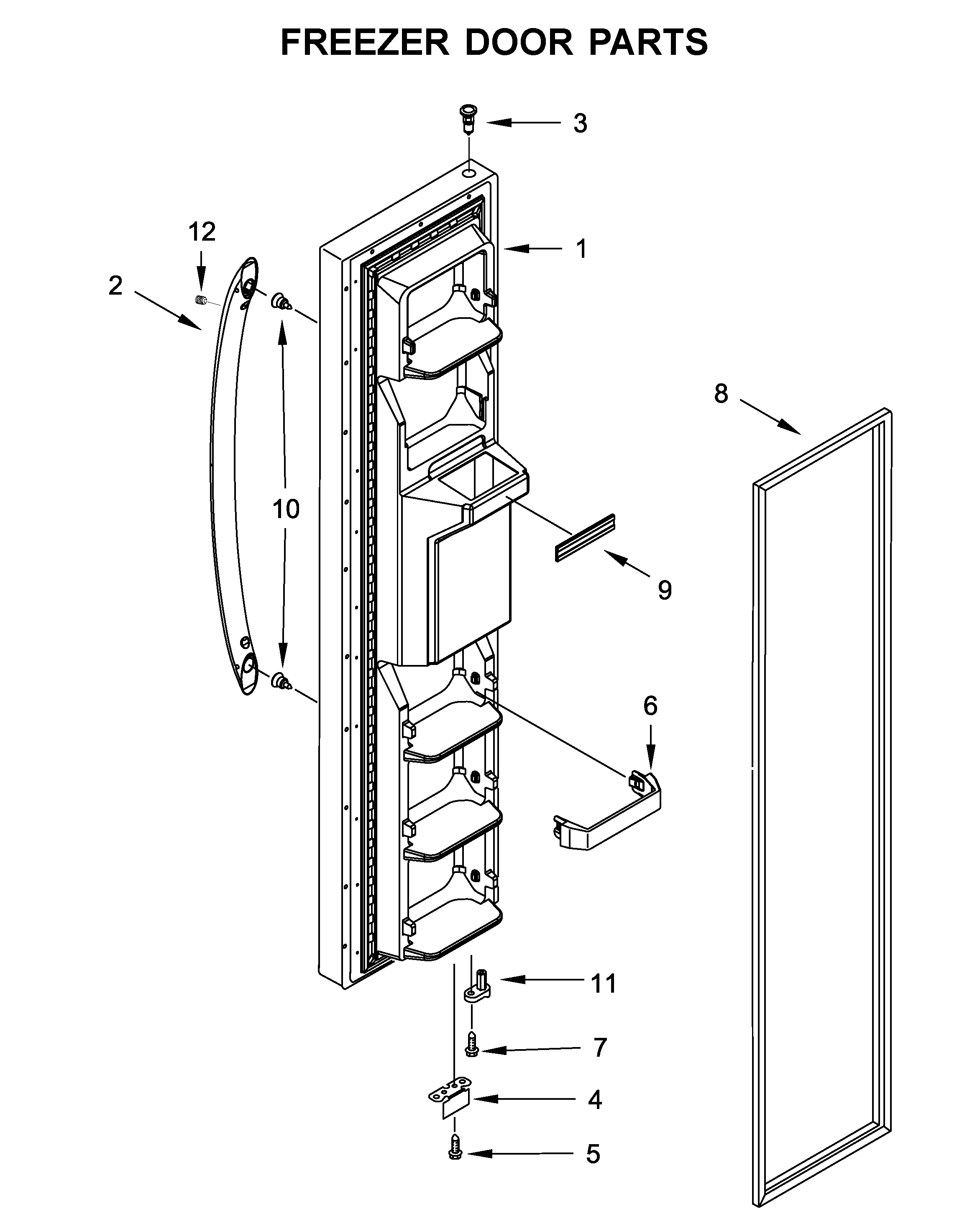 Whirlpool WRS335FDDW00 freezer door parts diagram