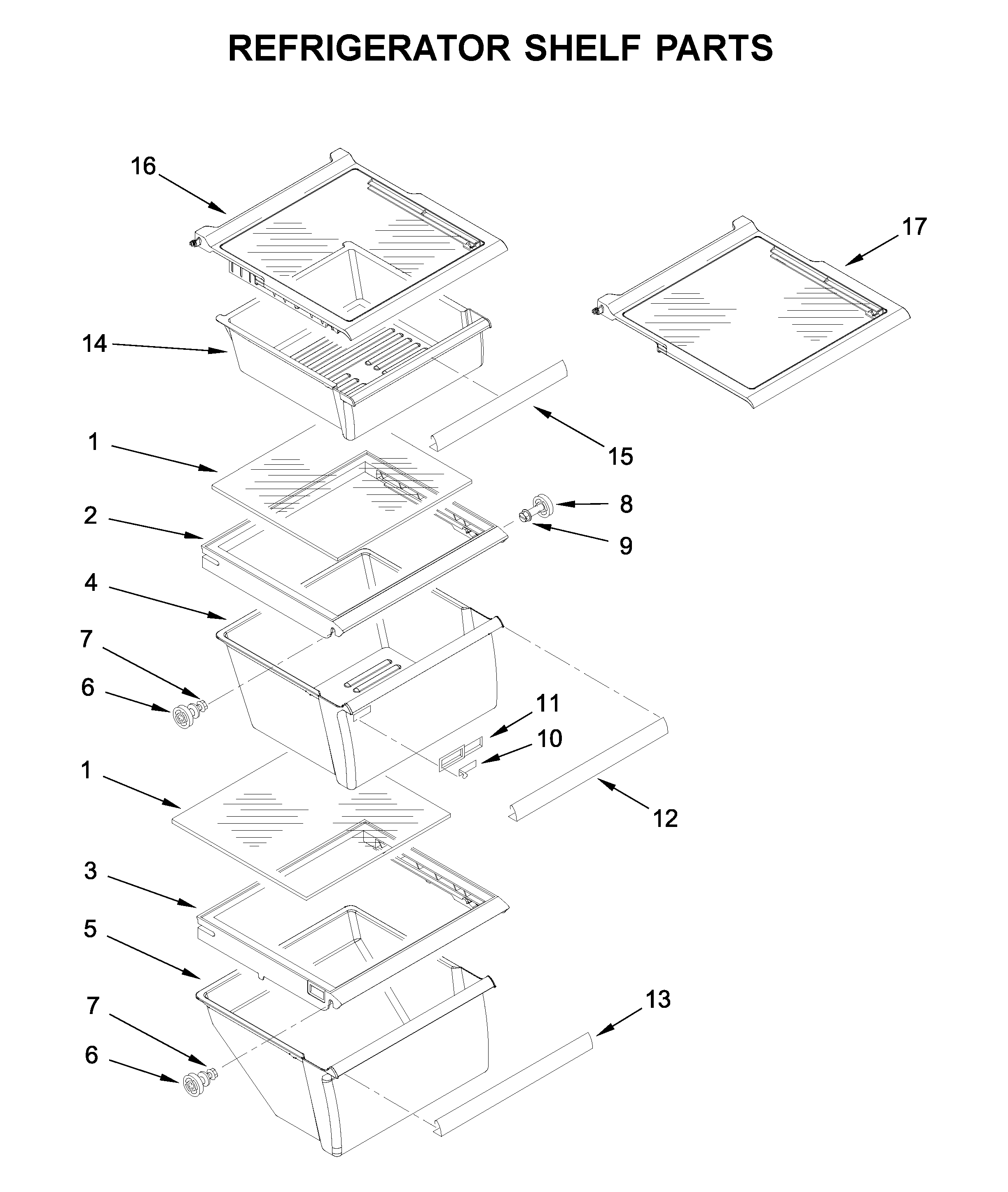 Whirlpool WRS331FDDM01 refrigerator shelf parts diagram