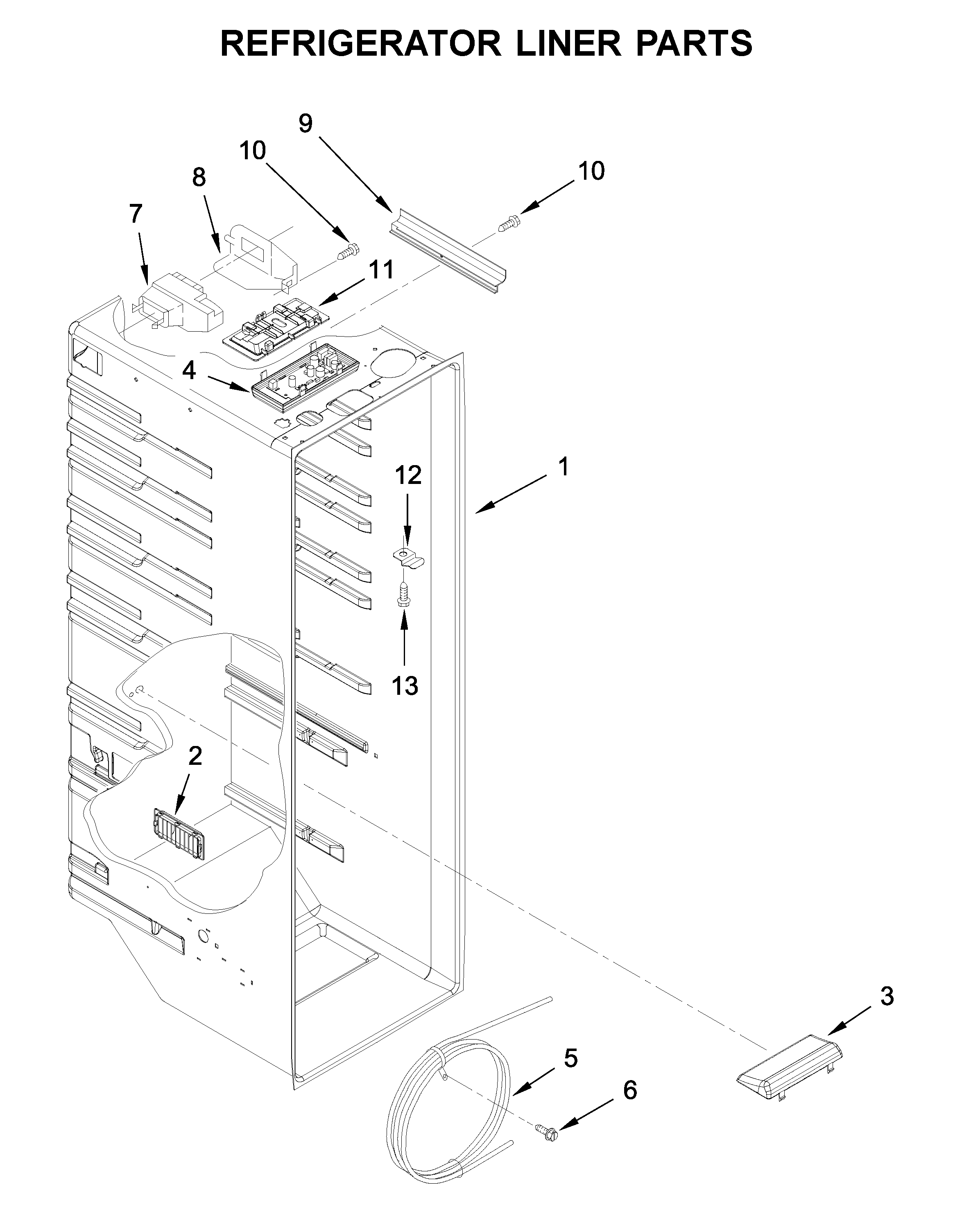 Whirlpool WRS331FDDB02 refrigerator liner parts diagram