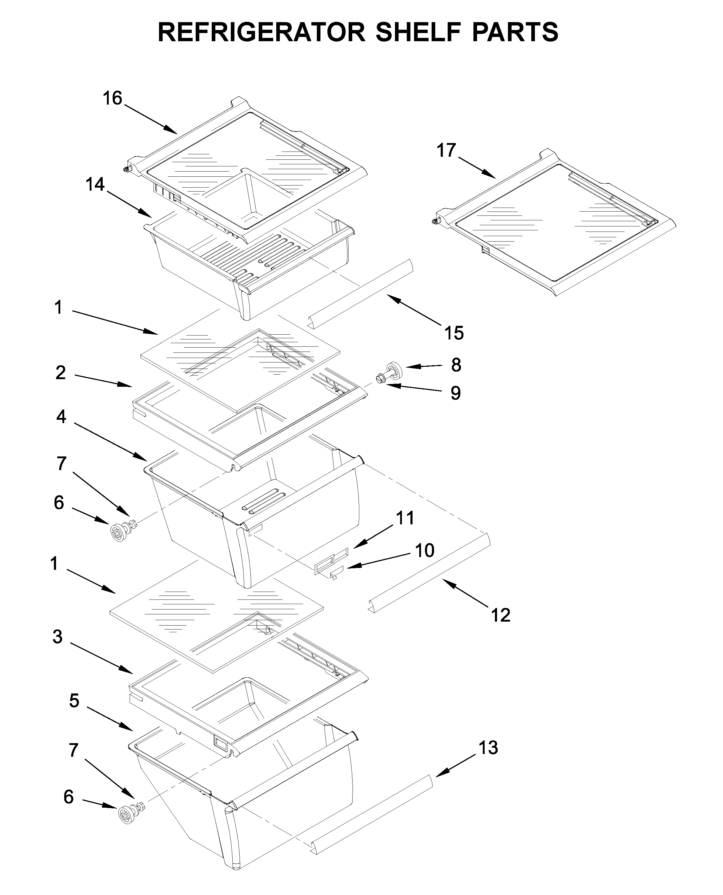 Whirlpool WRS331FDDB02 refrigerator shelf parts diagram