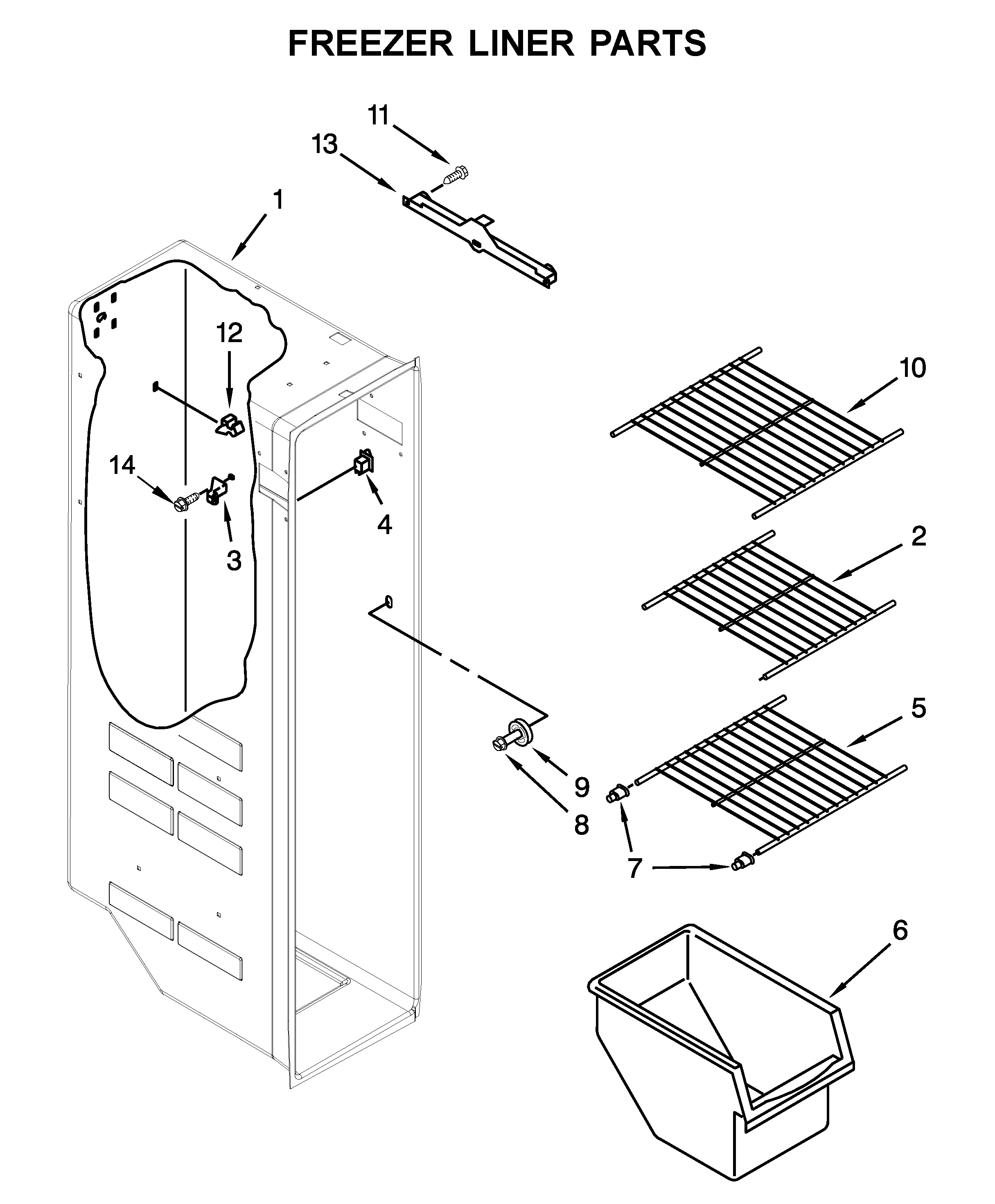 Whirlpool WRS331FDDB02 freezer liner parts diagram