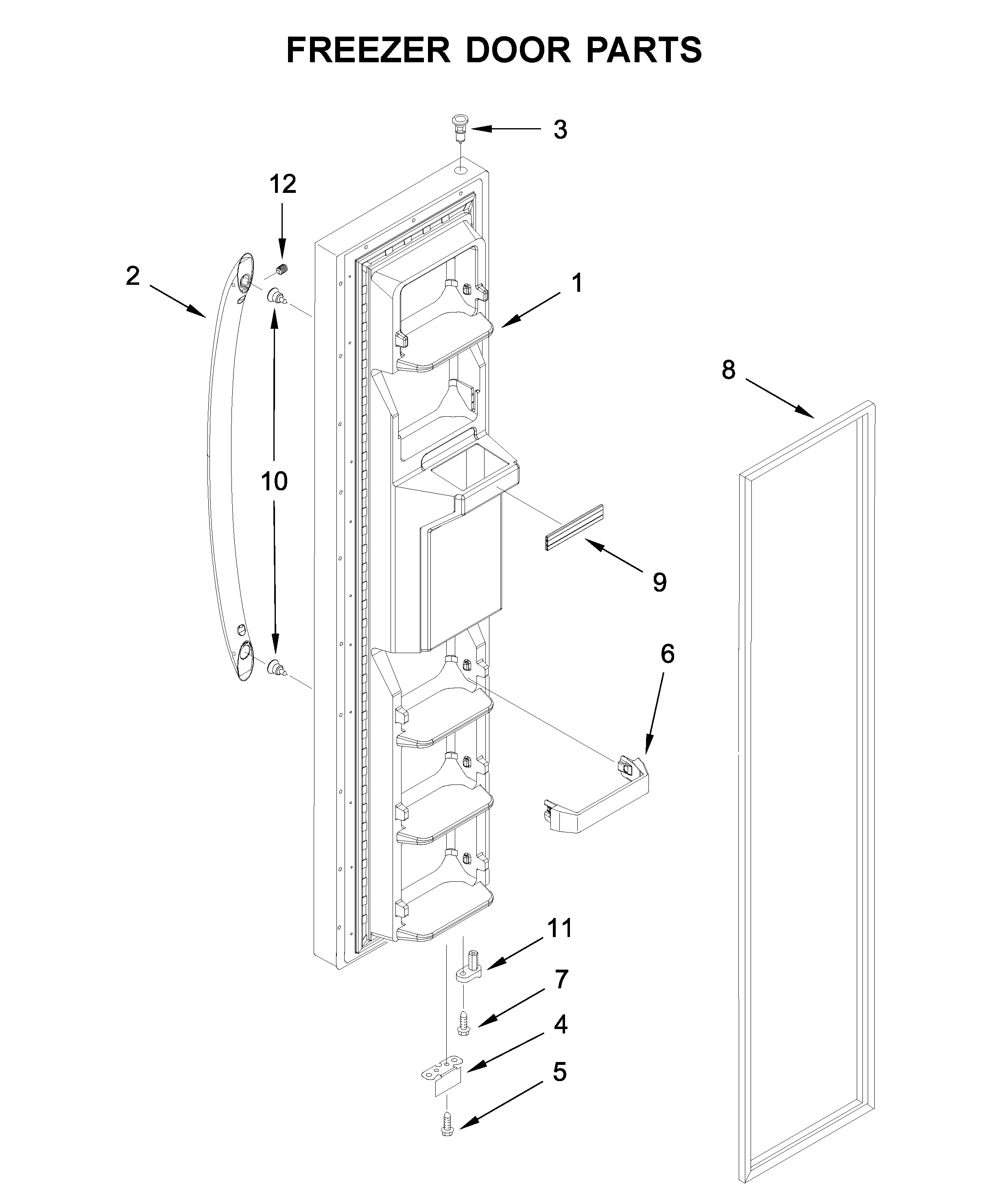 Whirlpool WRS331FDDB02 freezer door parts diagram