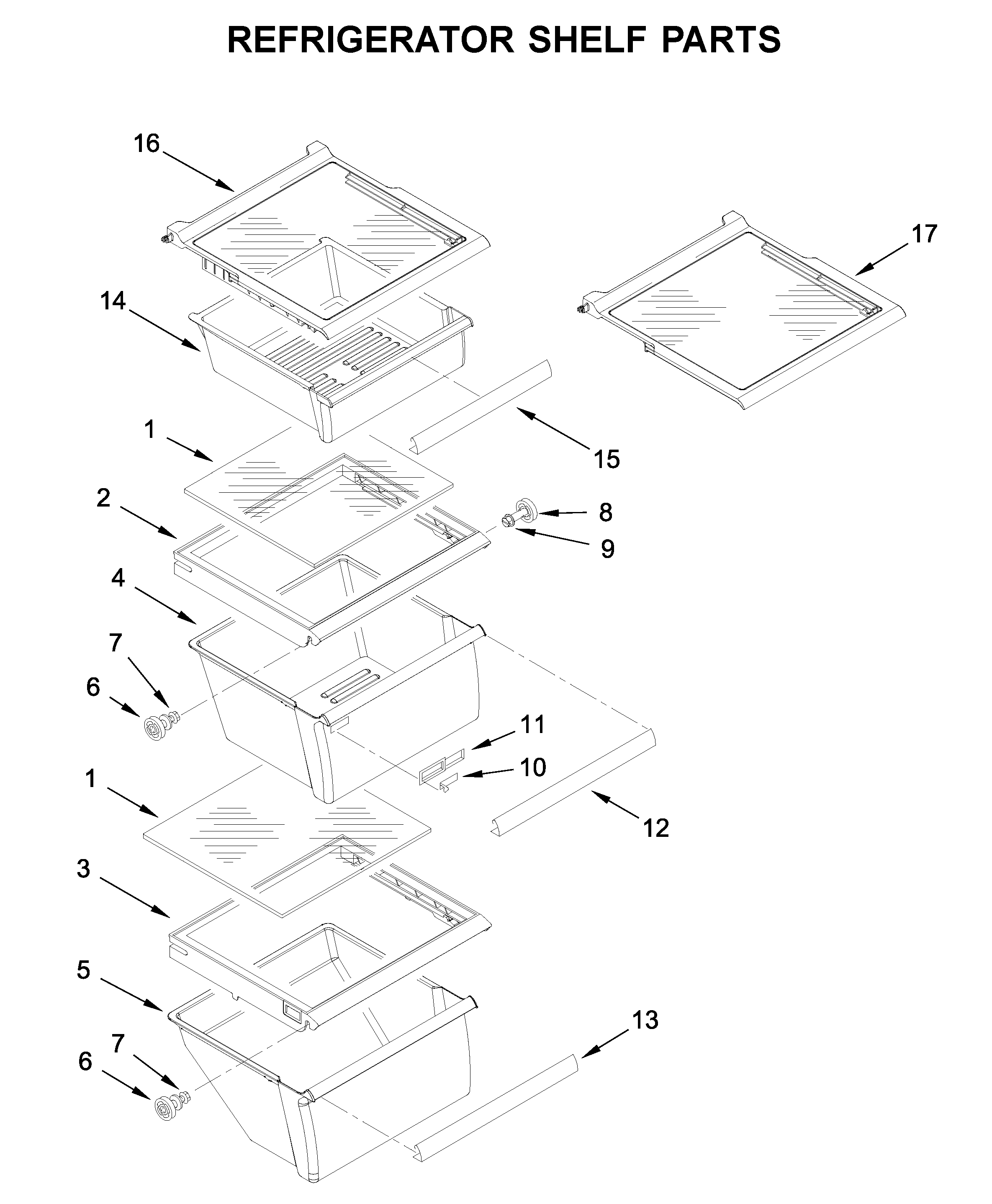 Whirlpool WRS331FDDM00 refrigerator shelf parts diagram