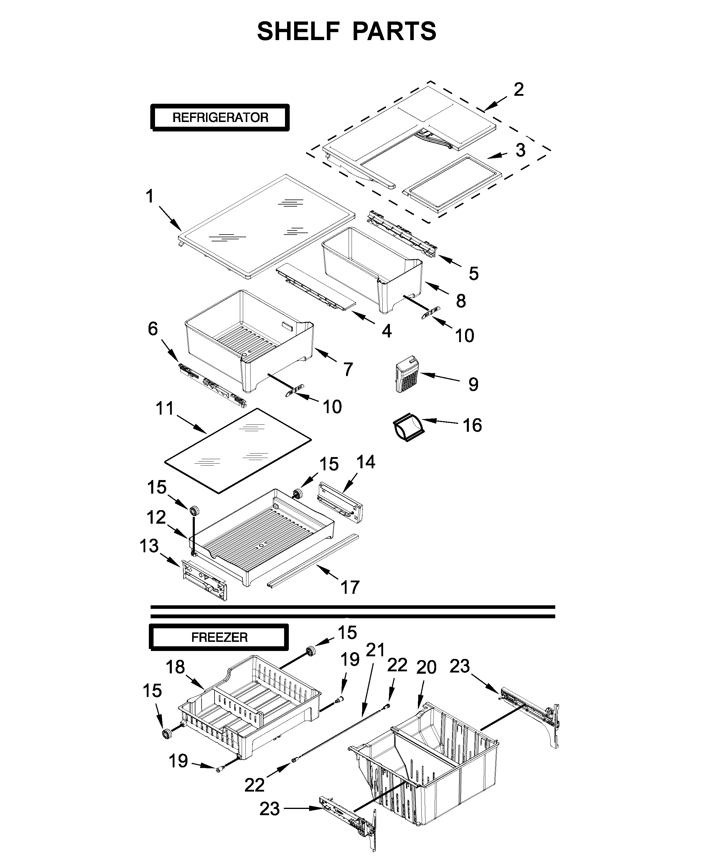 Whirlpool WRF560SMHW00 shelf parts diagram