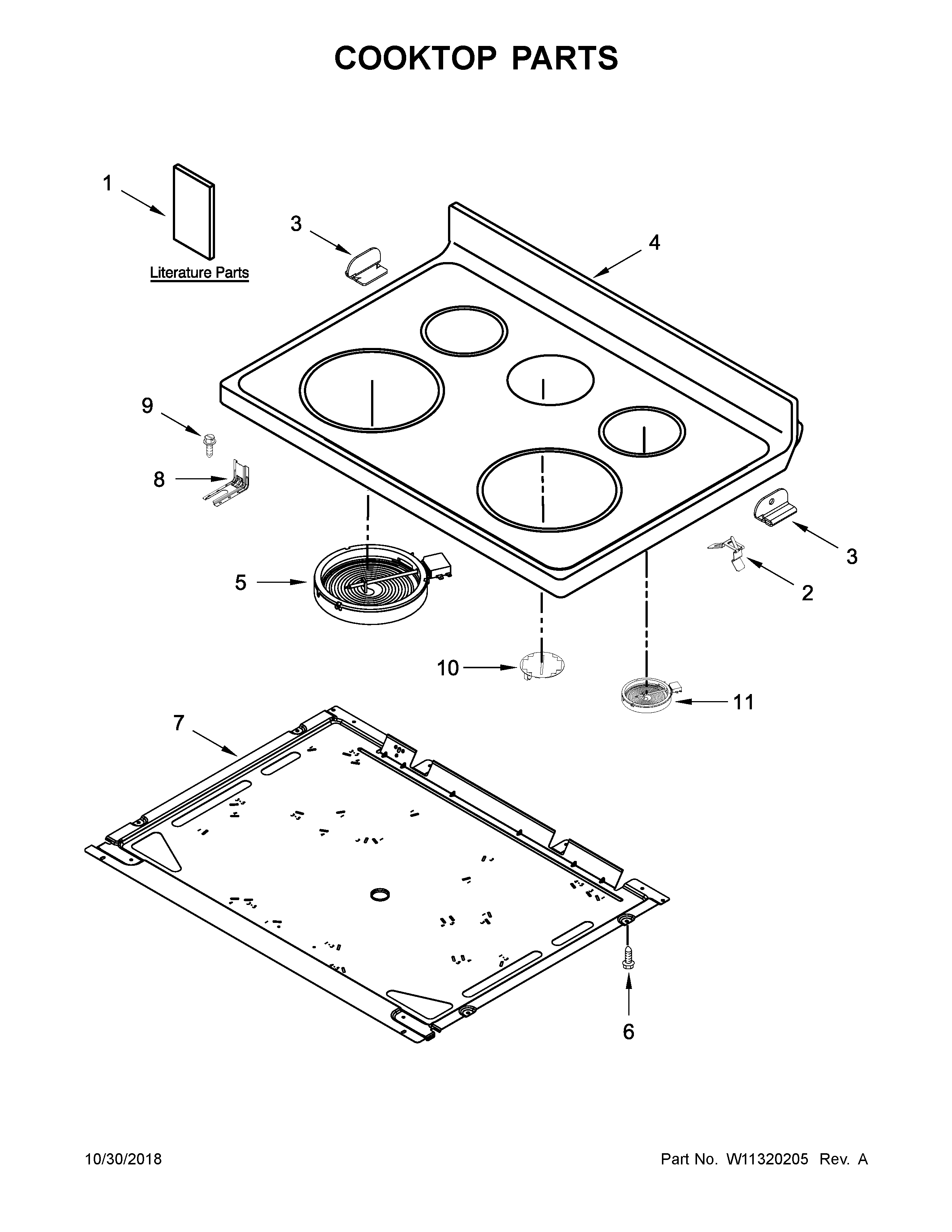 Whirlpool WFE550S0HB1 cooktop parts diagram