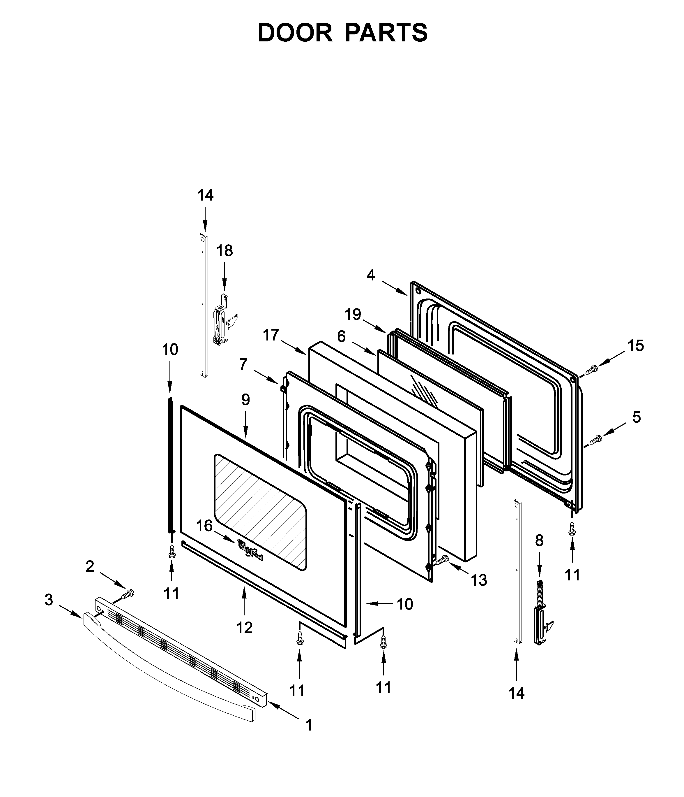 Whirlpool WFE550S0HB1 door parts diagram