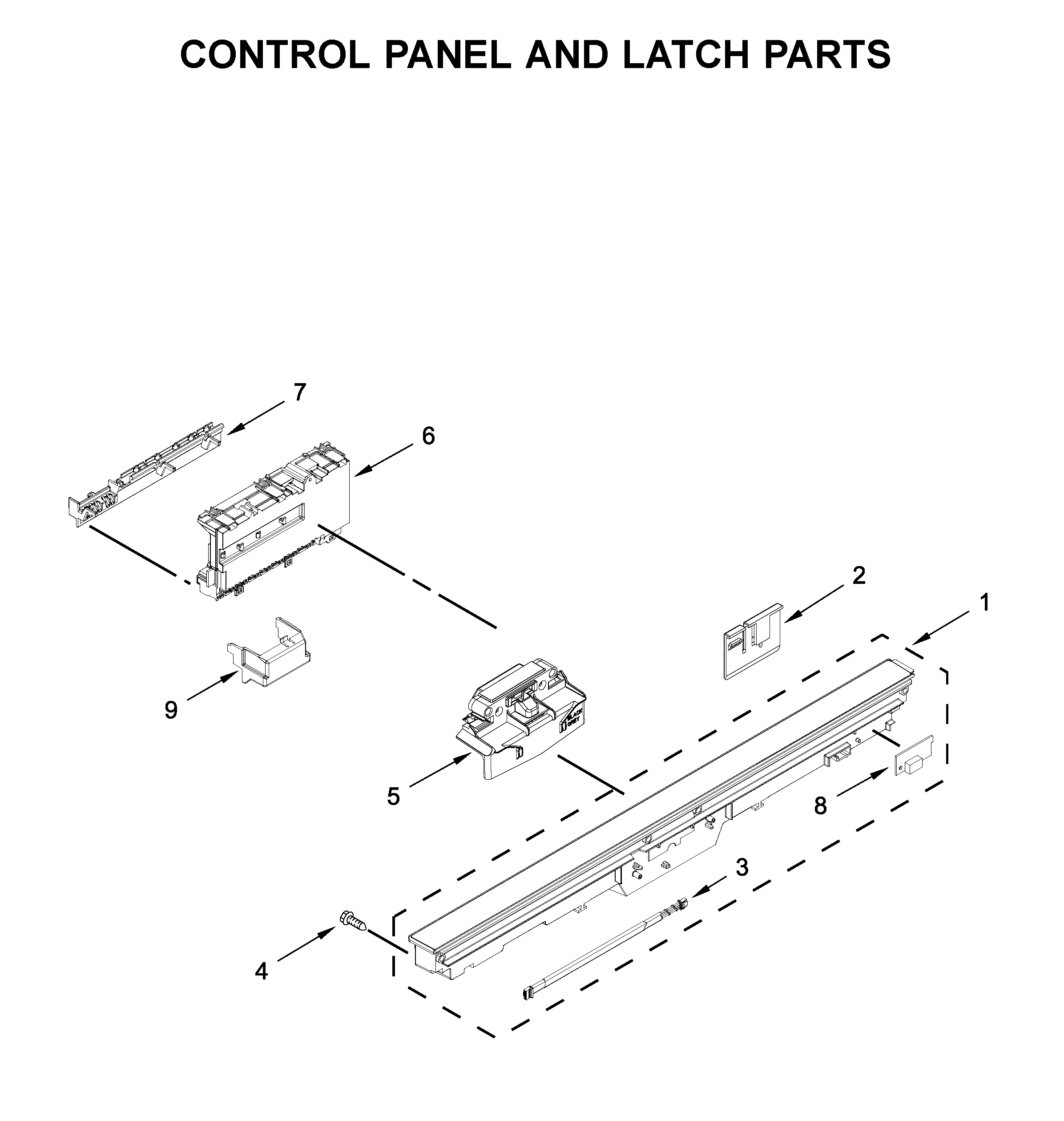 Jenn-Air JDB8700AWS1 control panel and latch parts diagram