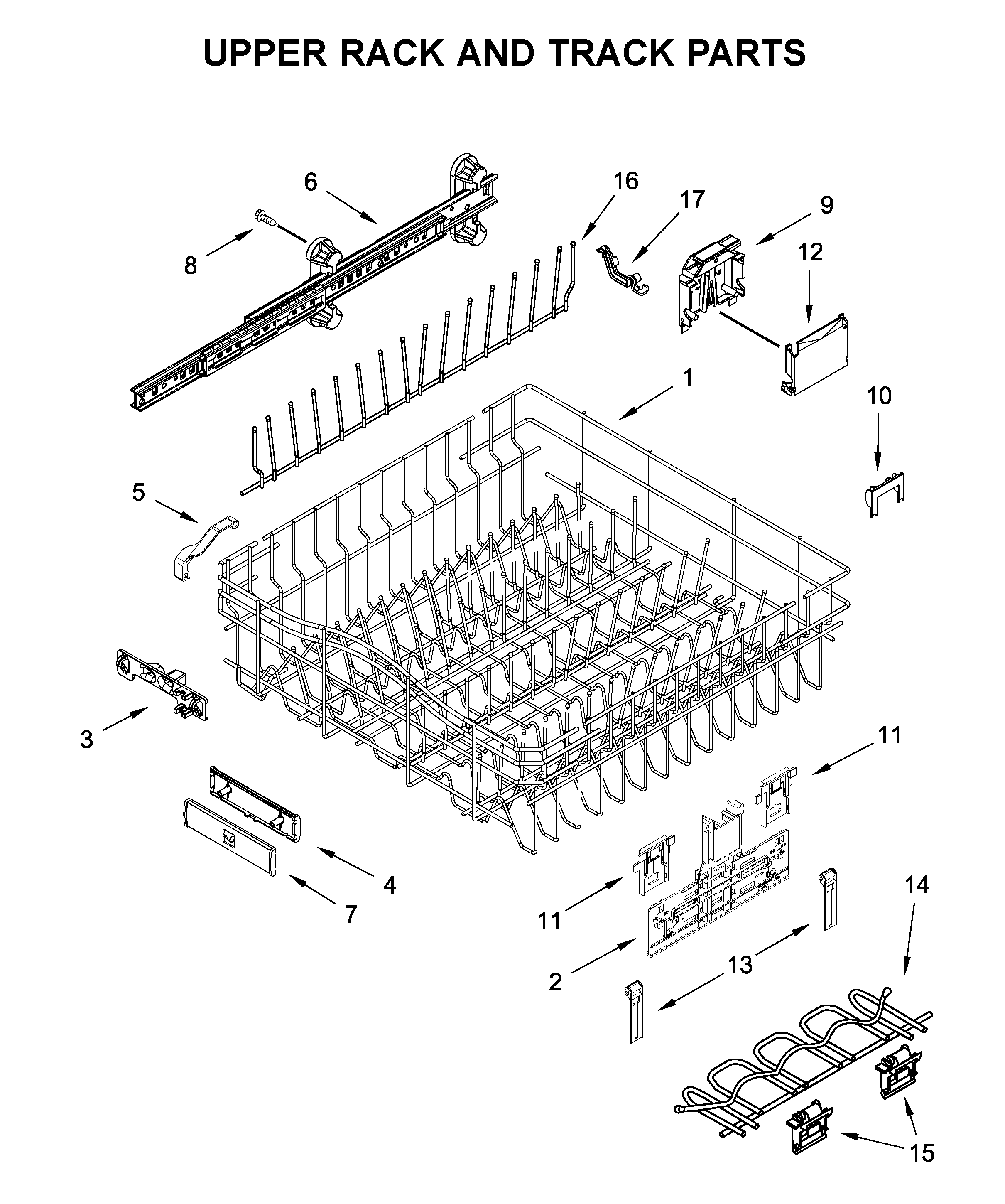 Jenn-Air JDB8700AWS1 upper rack and track parts diagram