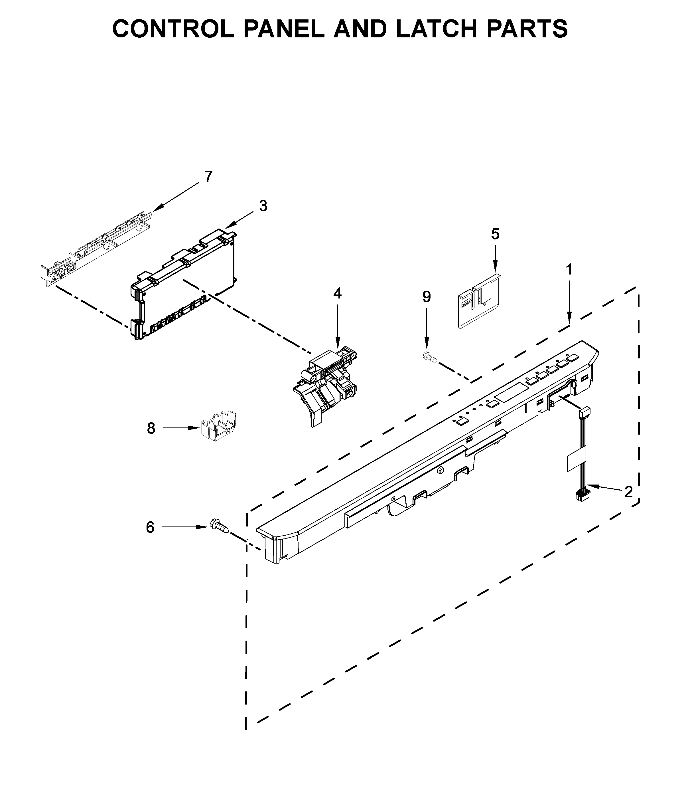 Maytag MDB8979SFZ2 control panel and latch parts diagram