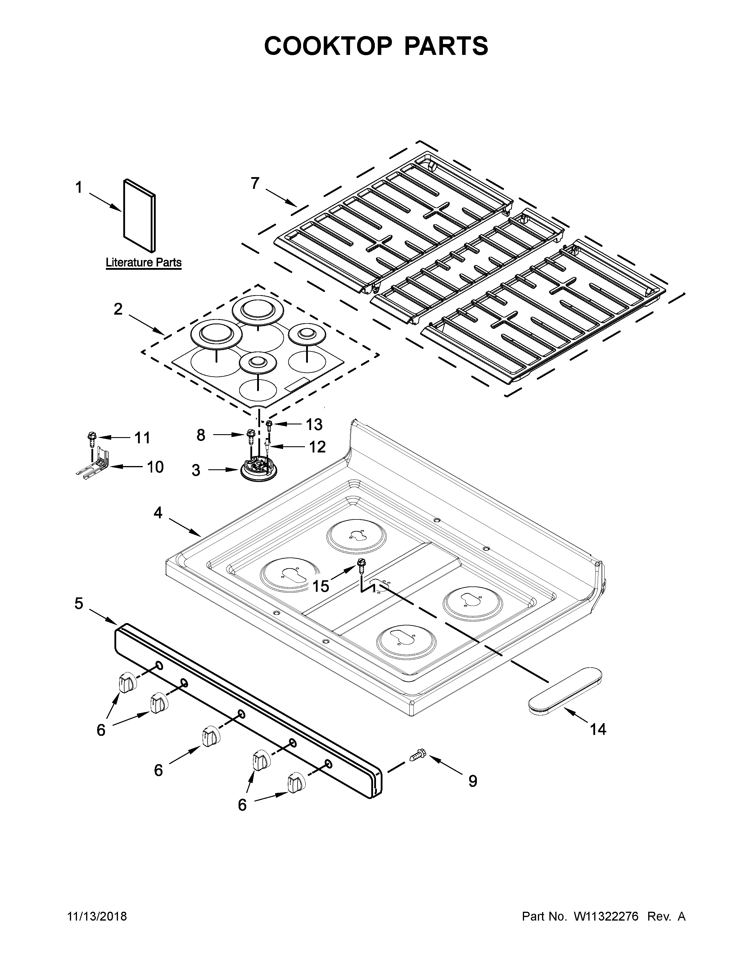 Whirlpool WFG525S0HT1 cooktop parts diagram