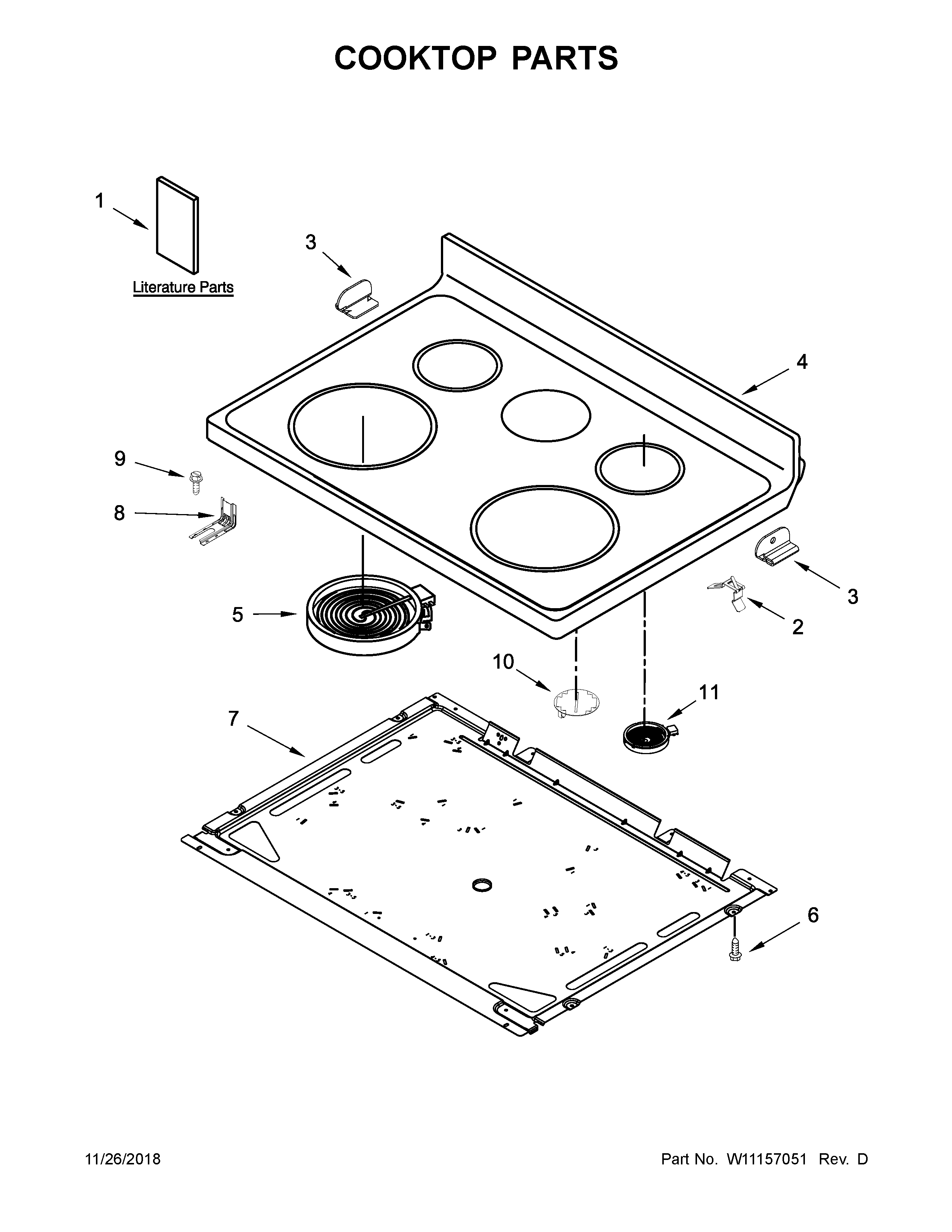 Whirlpool WFE525S0HV0 cooktop parts diagram