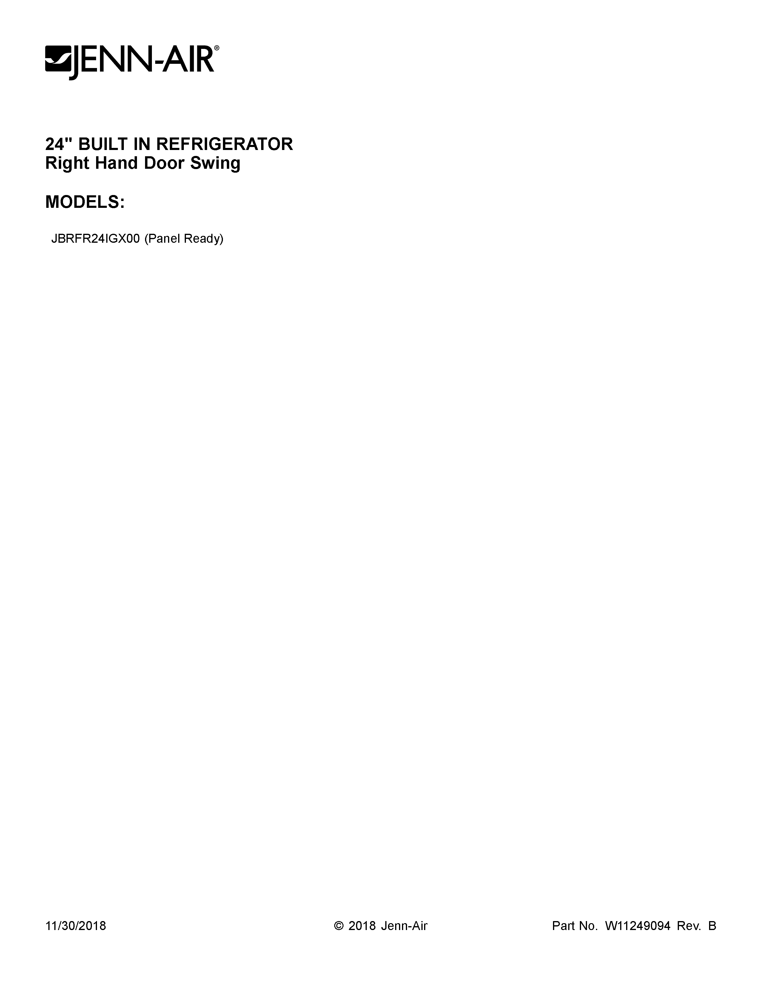 Jenn-Air JBRFR24IGX00 cover sheet diagram