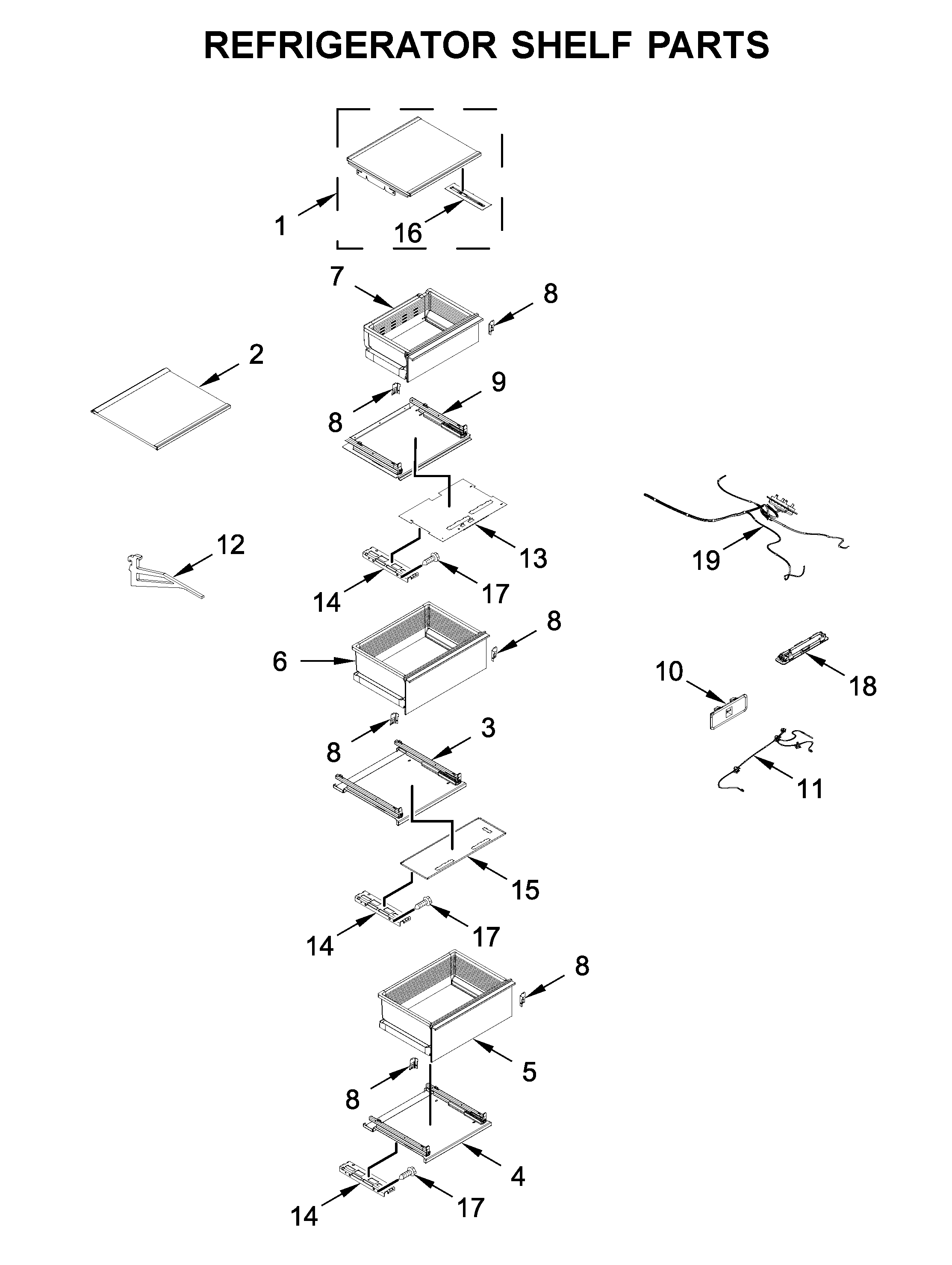 Jenn-Air JBRFR24IGX00 refrigerator shelf parts diagram