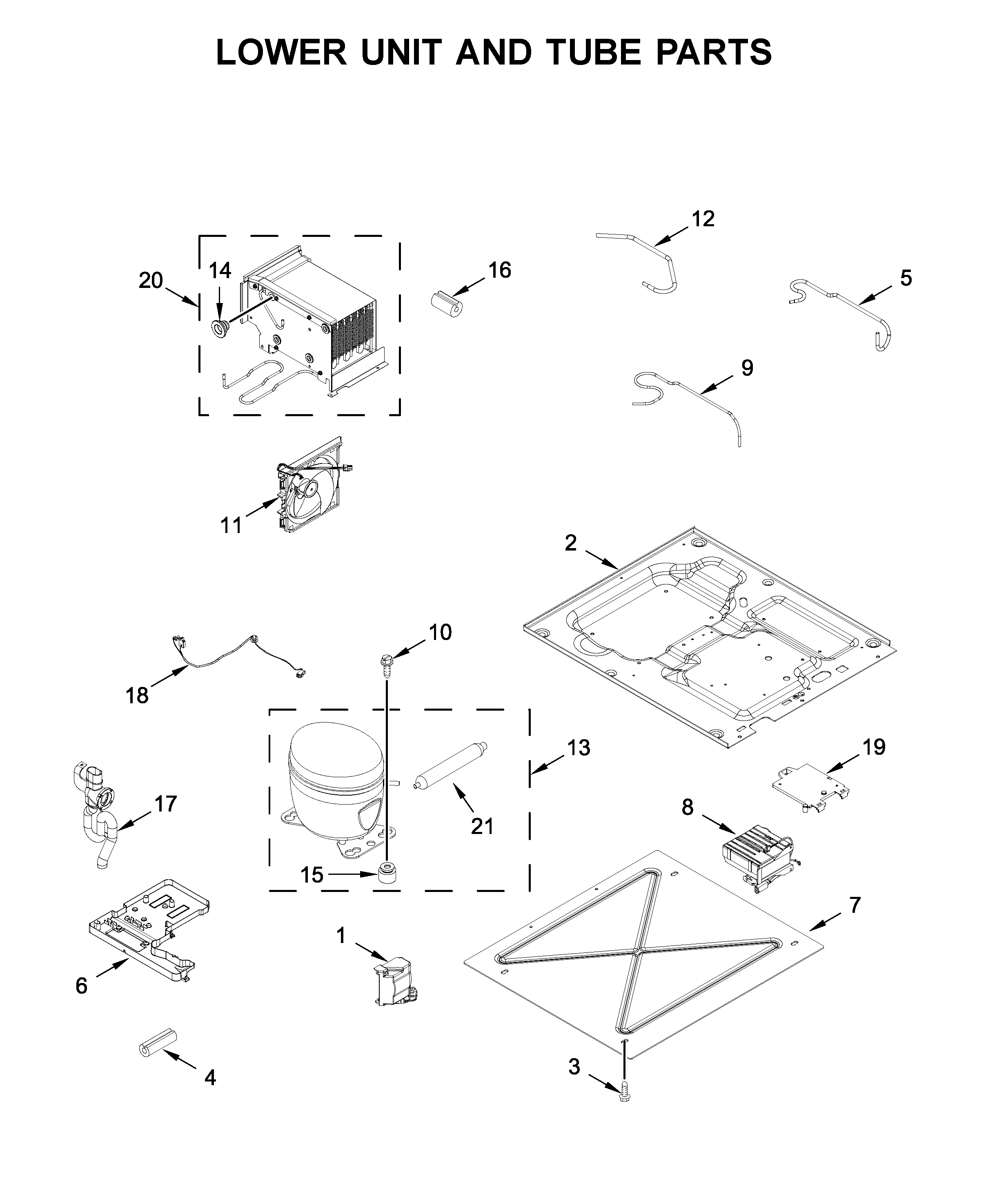 Jenn-Air JBRFR24IGX00 lower unit and tube parts diagram