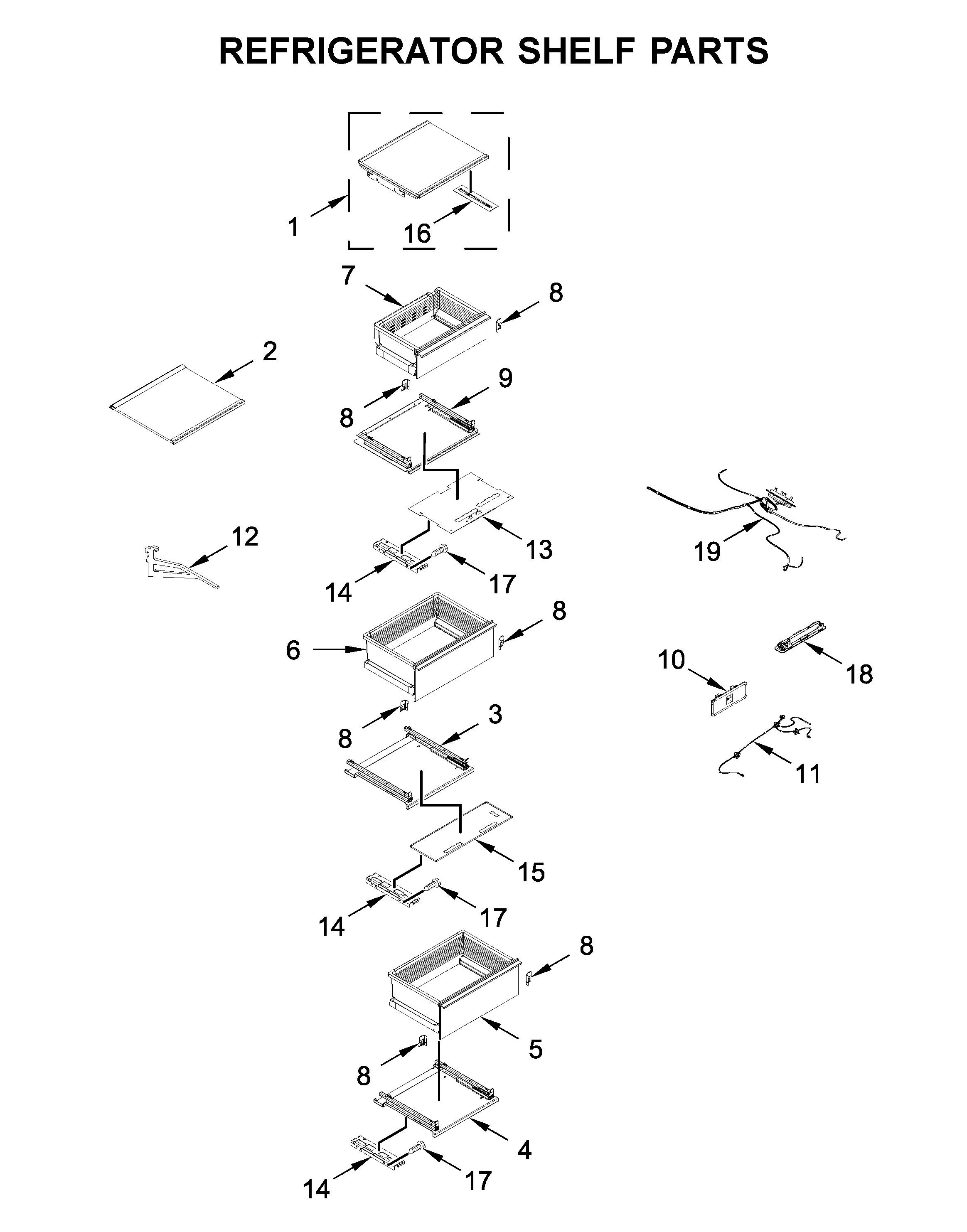 Jenn-Air JBRFL24IGX00 refrigerator shelf parts diagram