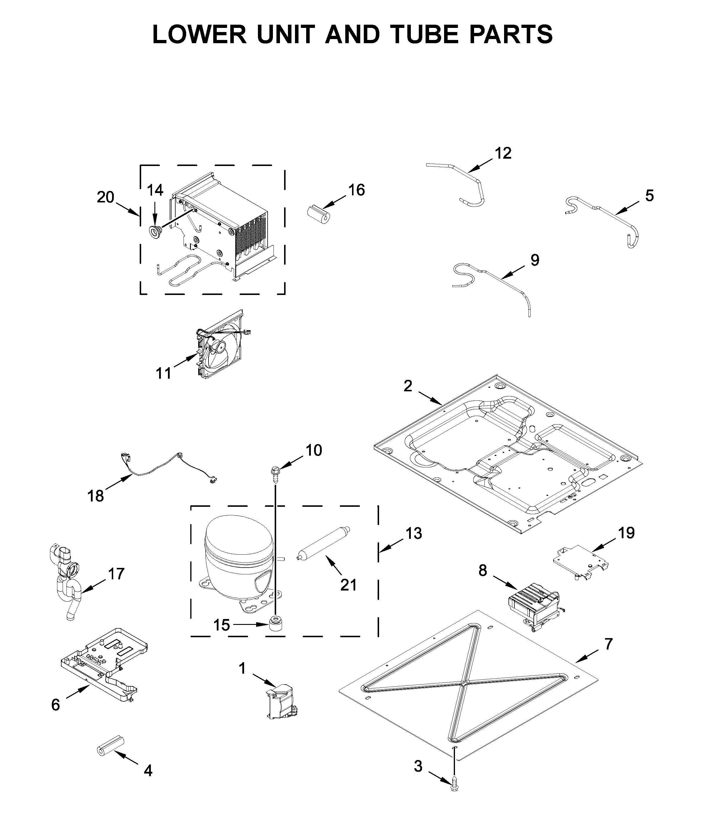 Jenn-Air JBRFL24IGX00 lower unit and tube parts diagram