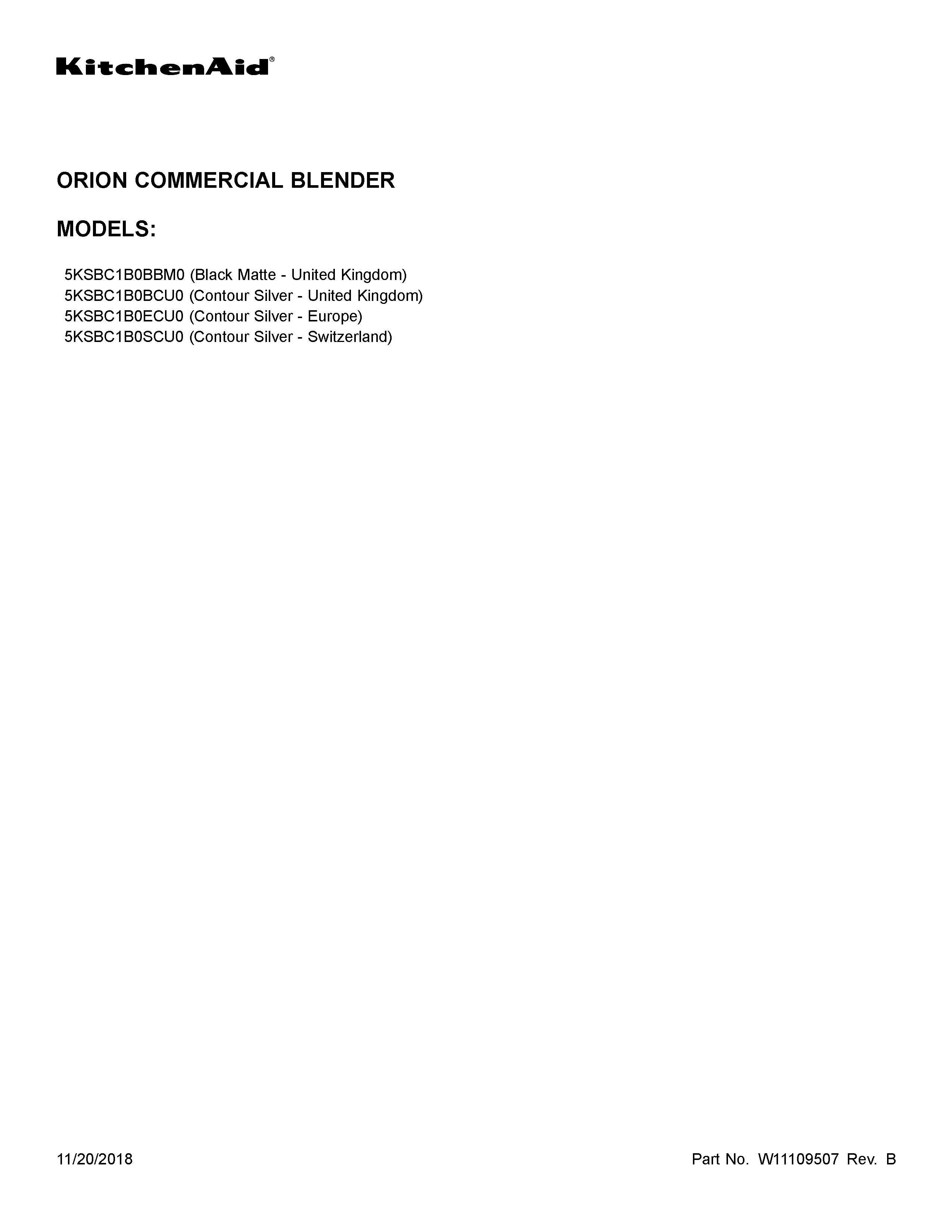 KitchenAid 5KSBC1B0SCU0 cover sheet diagram