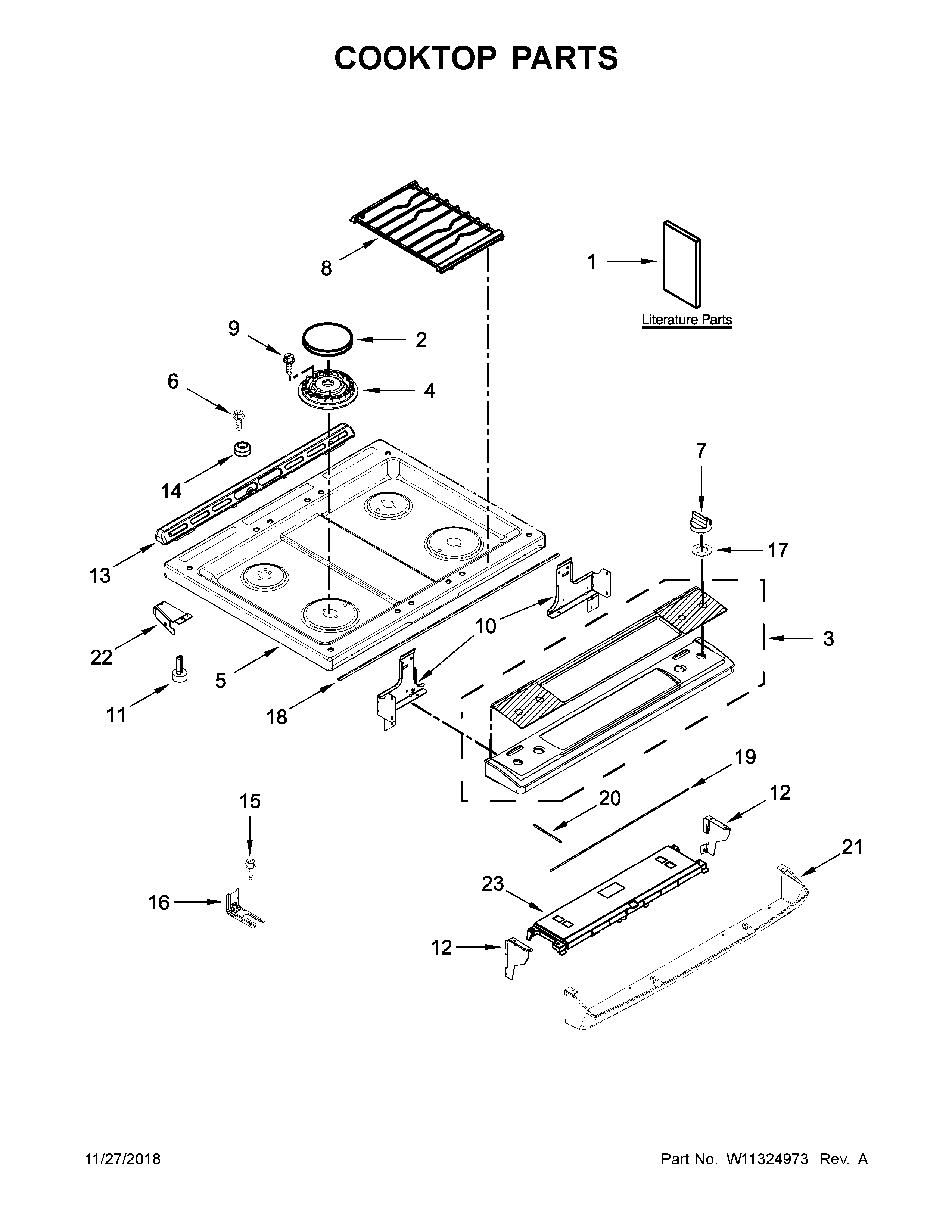 Whirlpool WEG515S0FV2 cooktop parts diagram