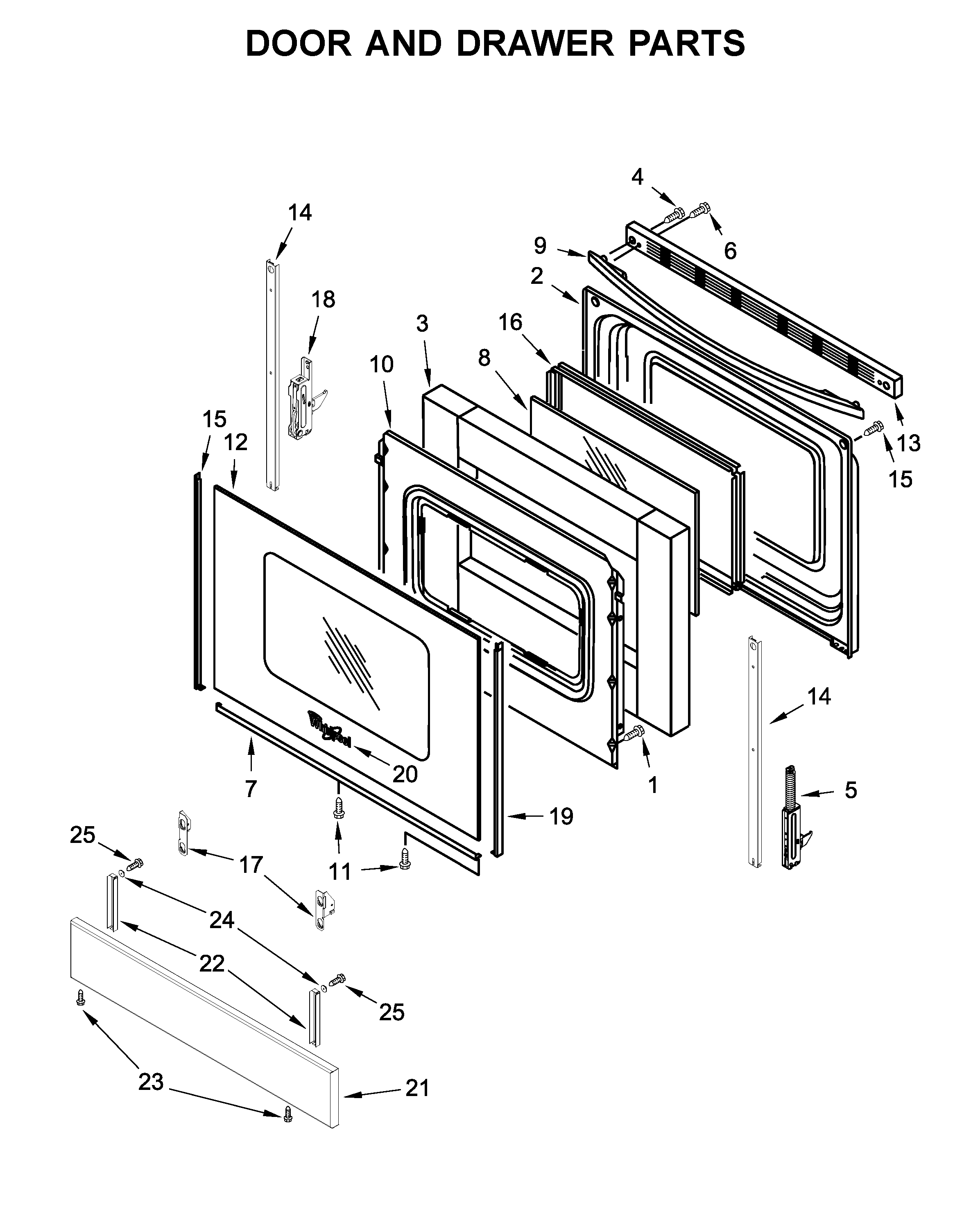 Whirlpool WEC310SAGB2 door and drawer parts diagram